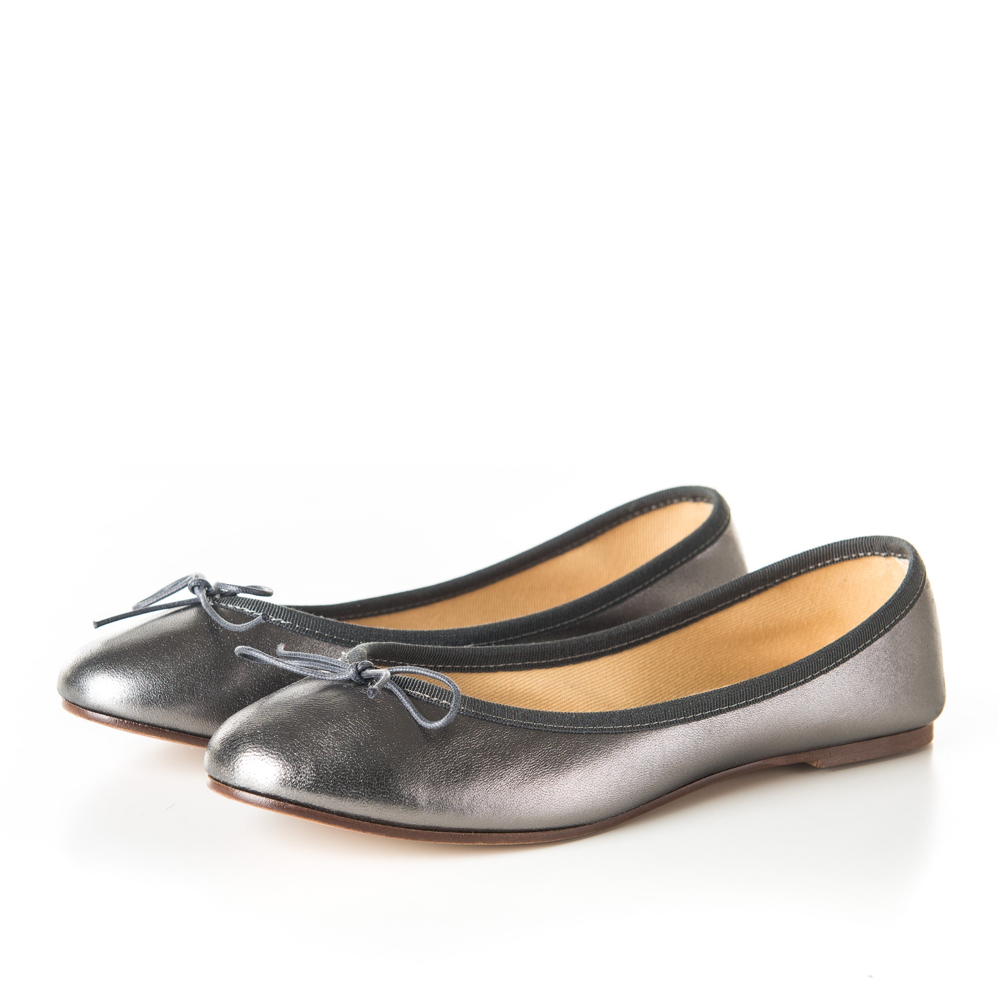 Iron gray metallic leather ballet flats