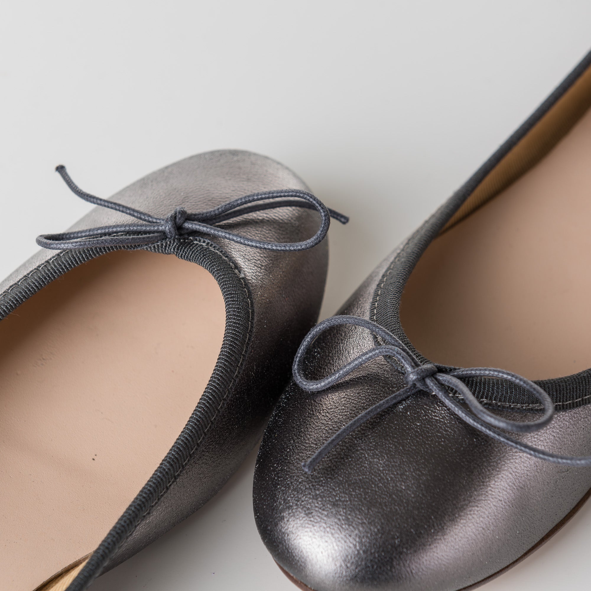 Iron gray metallic leather ballet flats