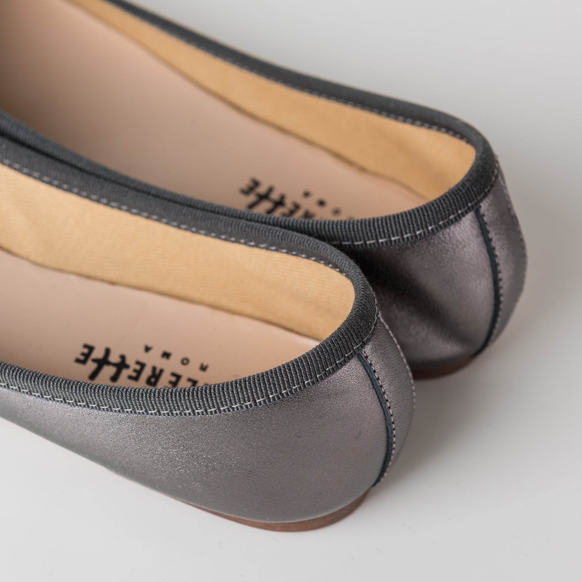 Iron gray metallic leather ballet flats