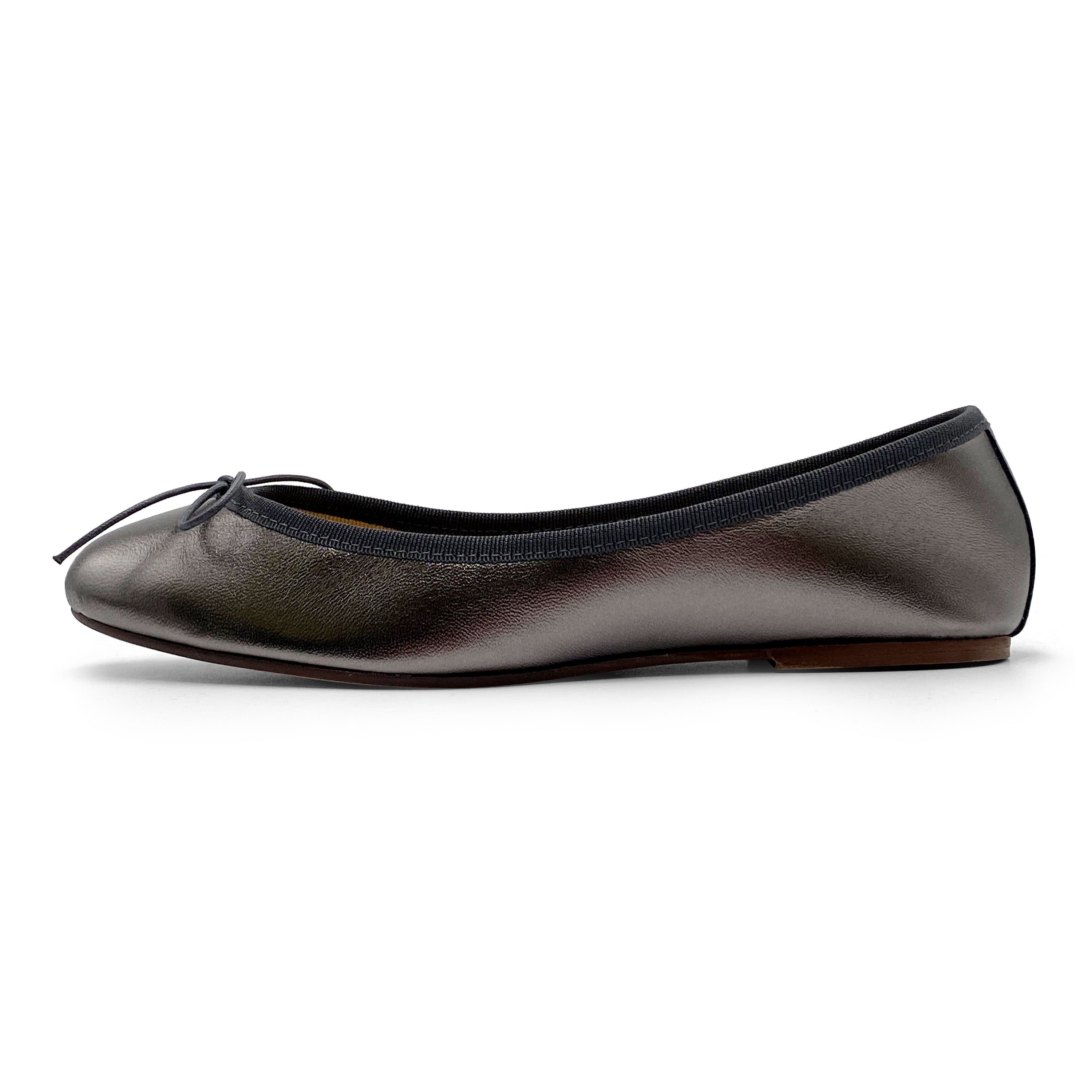 Iron gray metallic leather ballet flats