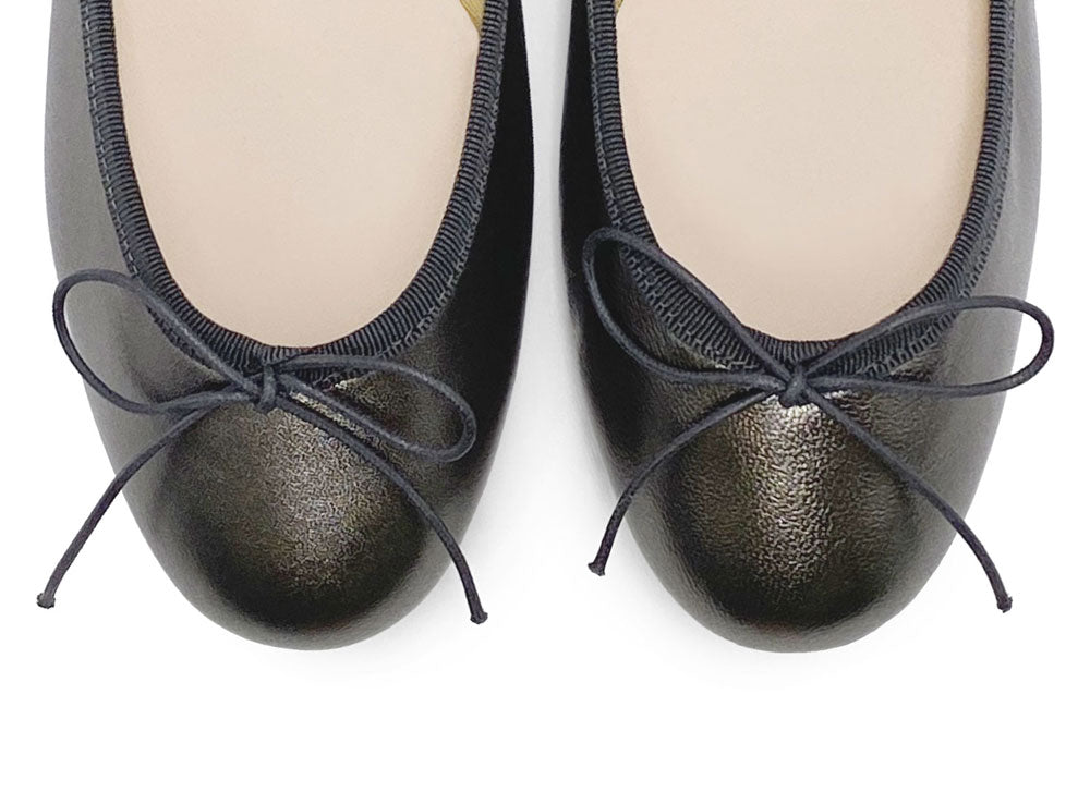 Iron gray metallic leather ballet flats