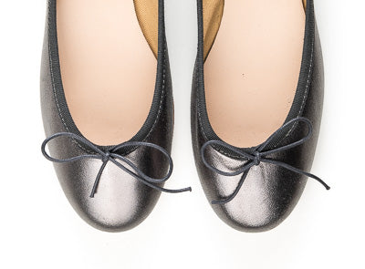 Iron gray metallic leather ballet flats