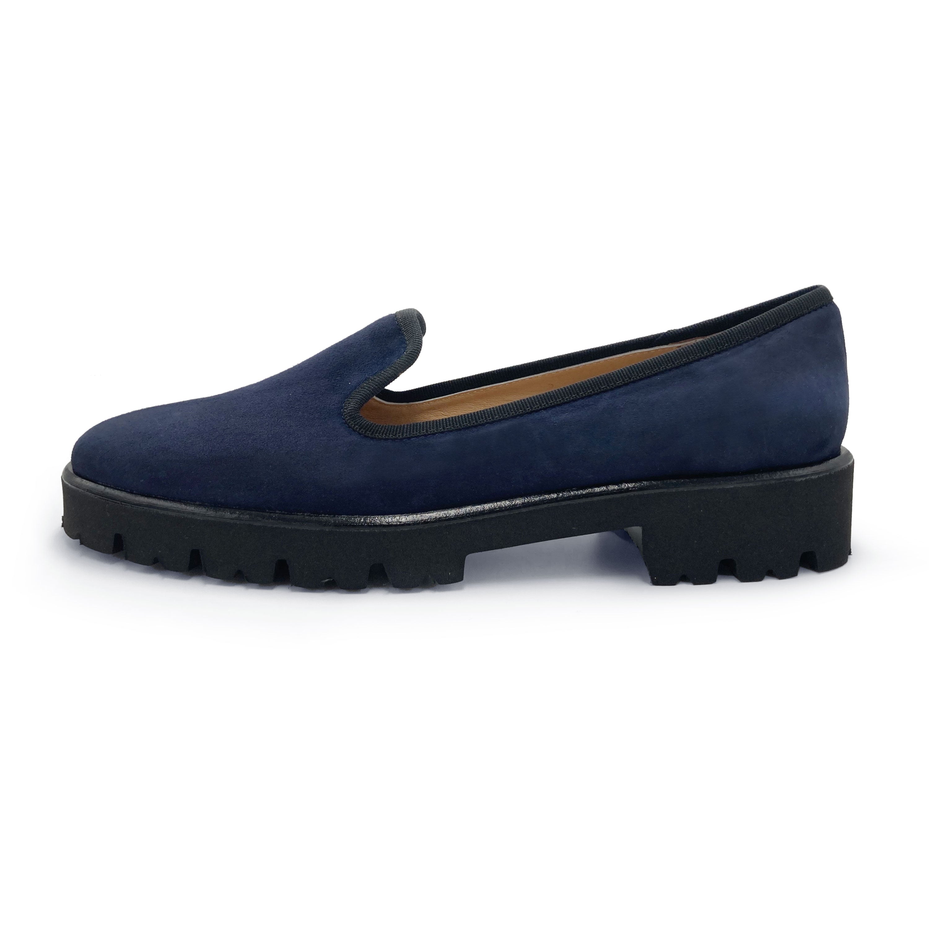 Blue suede platform women moccasins