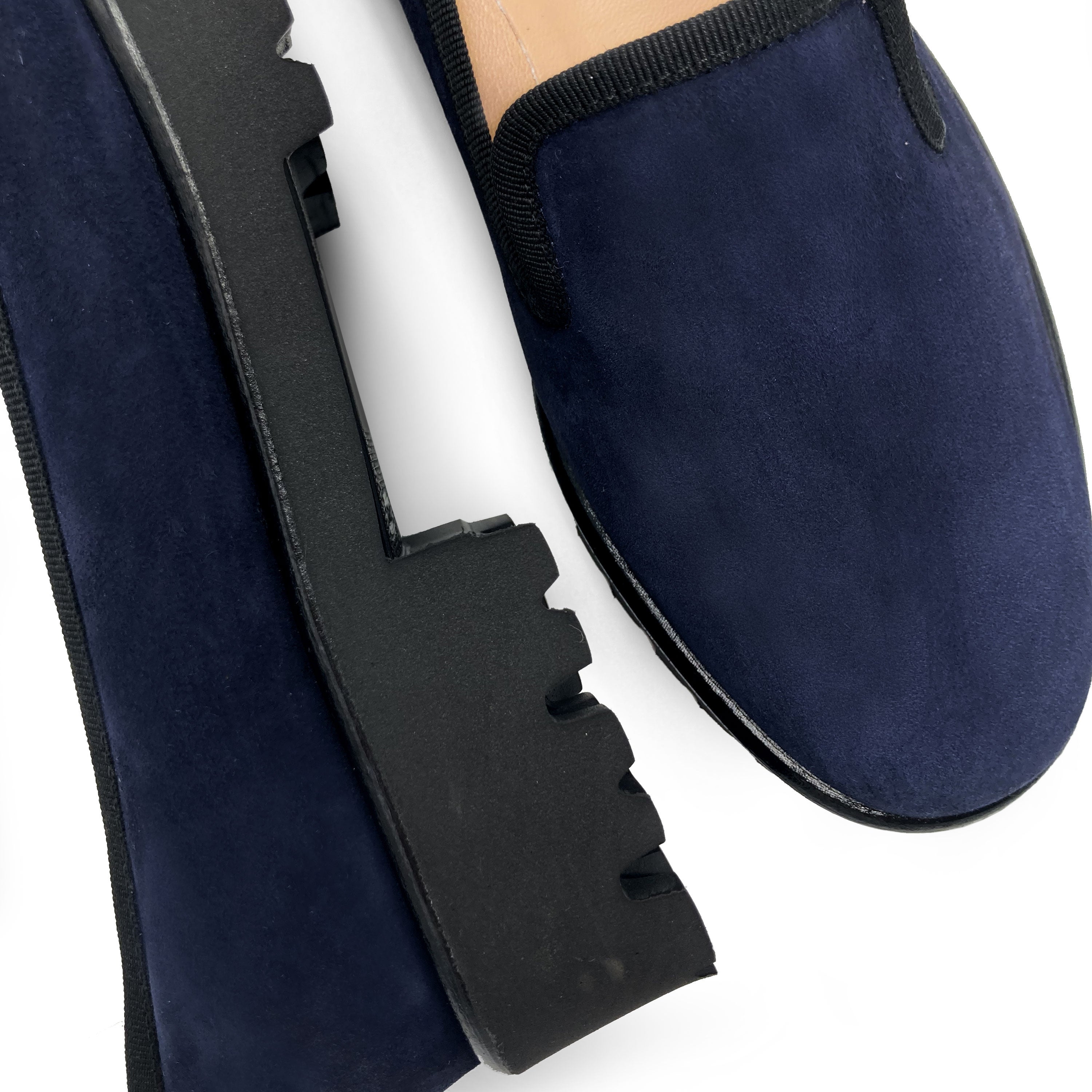 Blue suede platform women moccasins