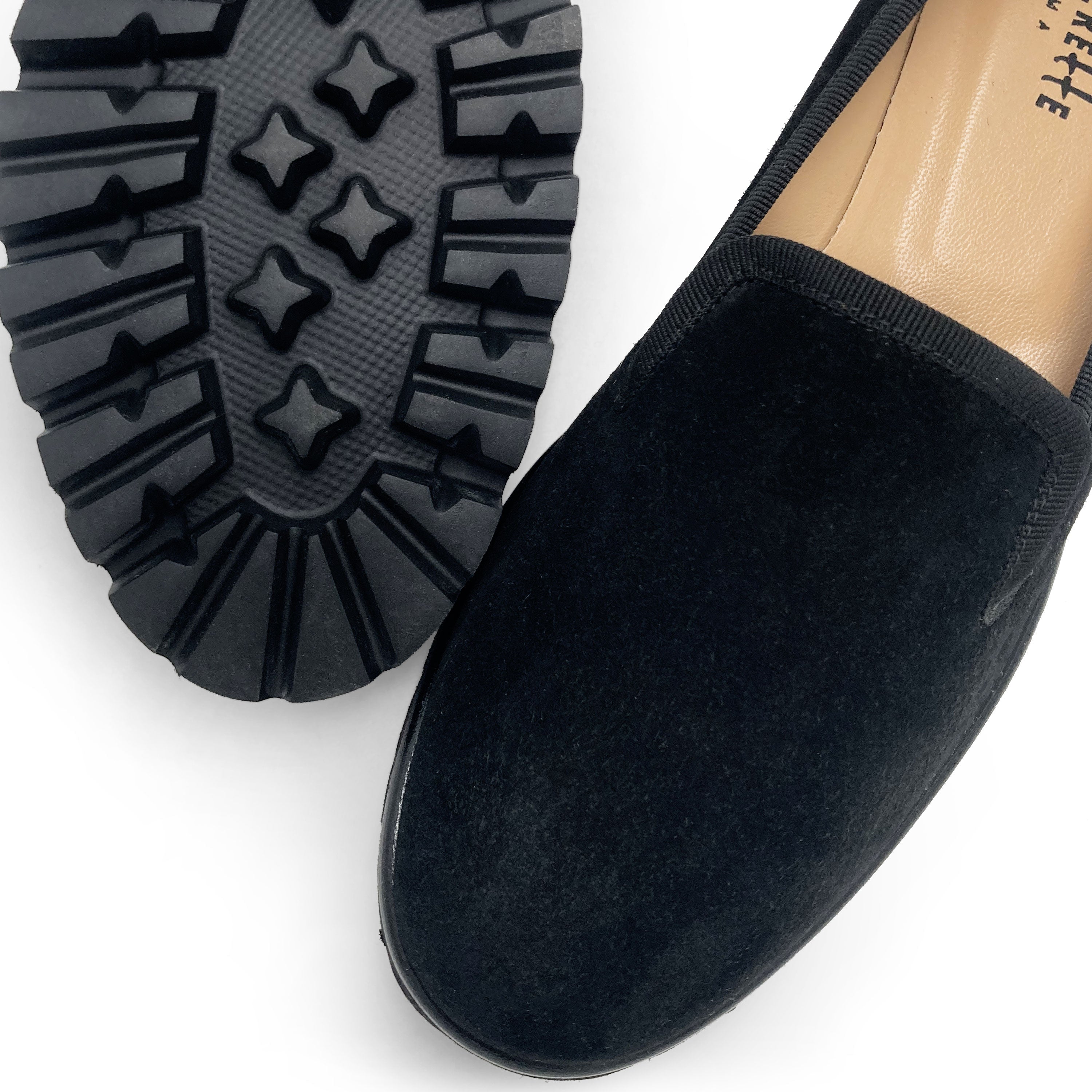 Black suede platform women moccasins