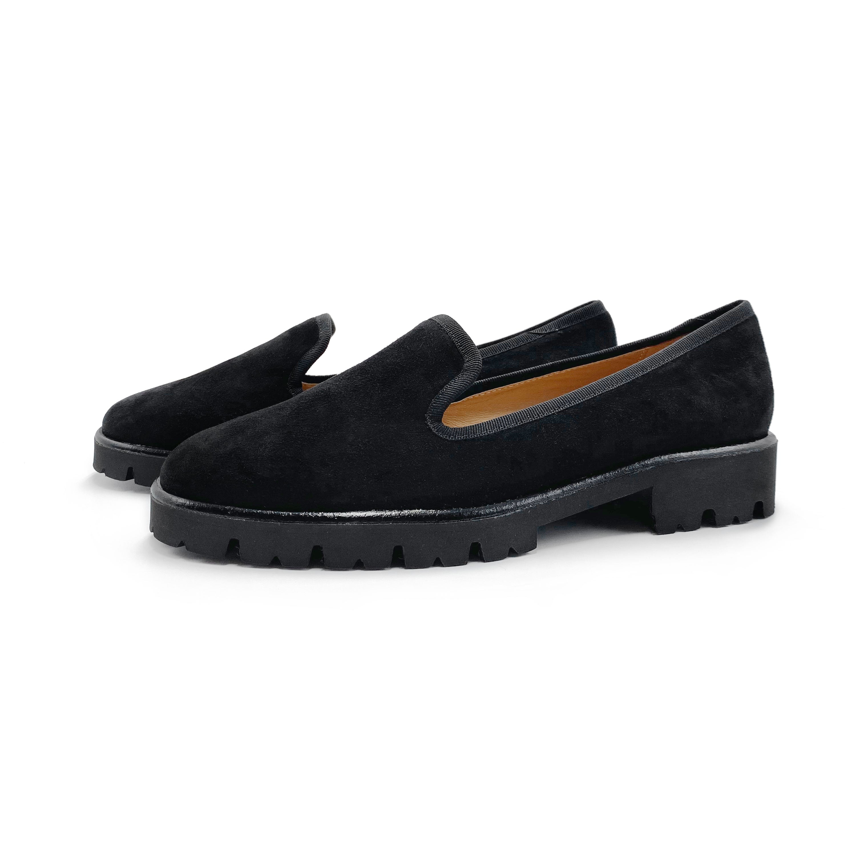 Black suede platform women moccasins