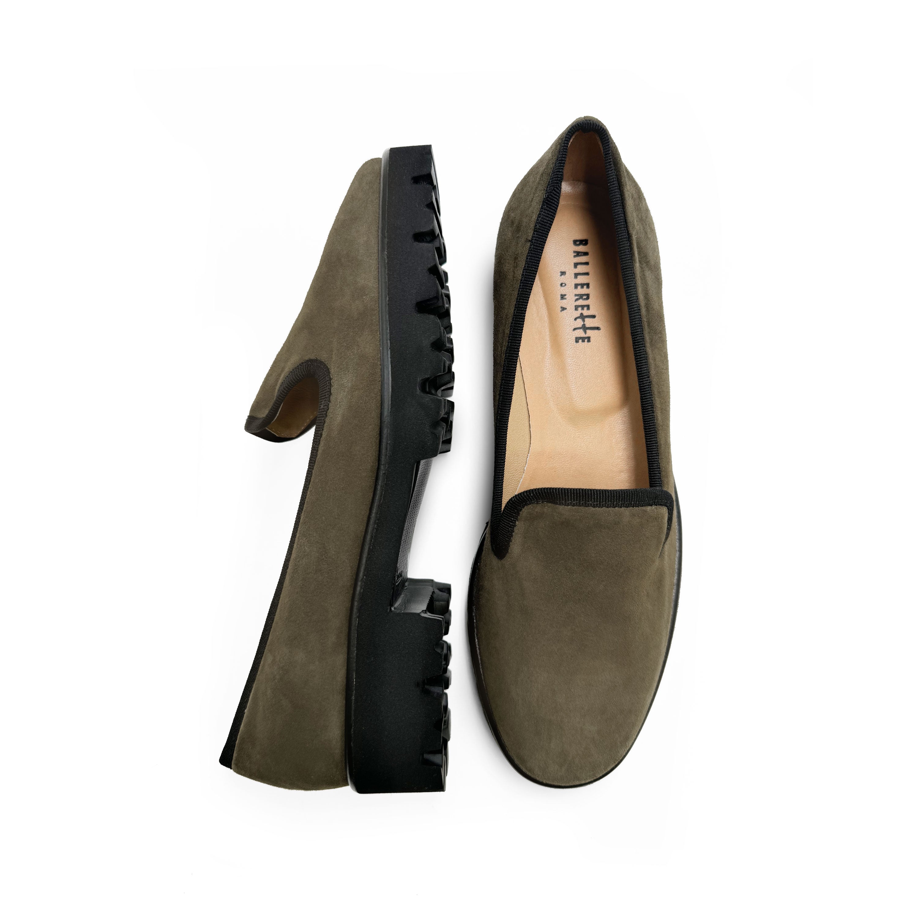 Green suede platform women moccasins