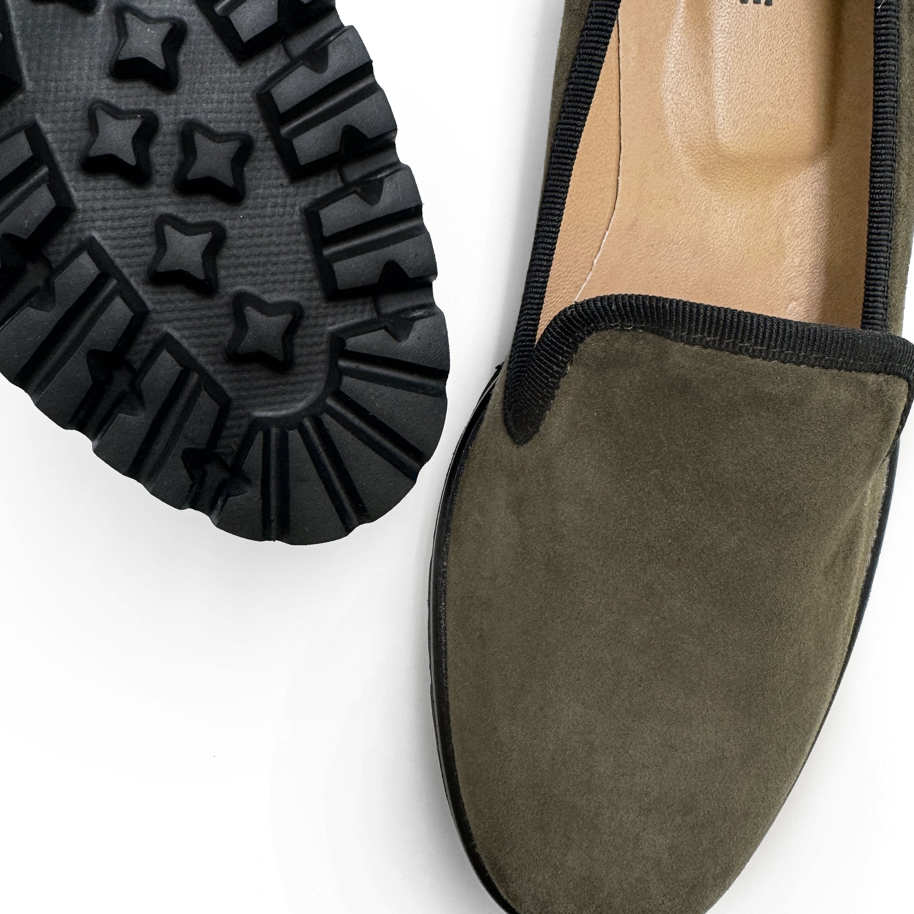 Green suede platform women moccasins