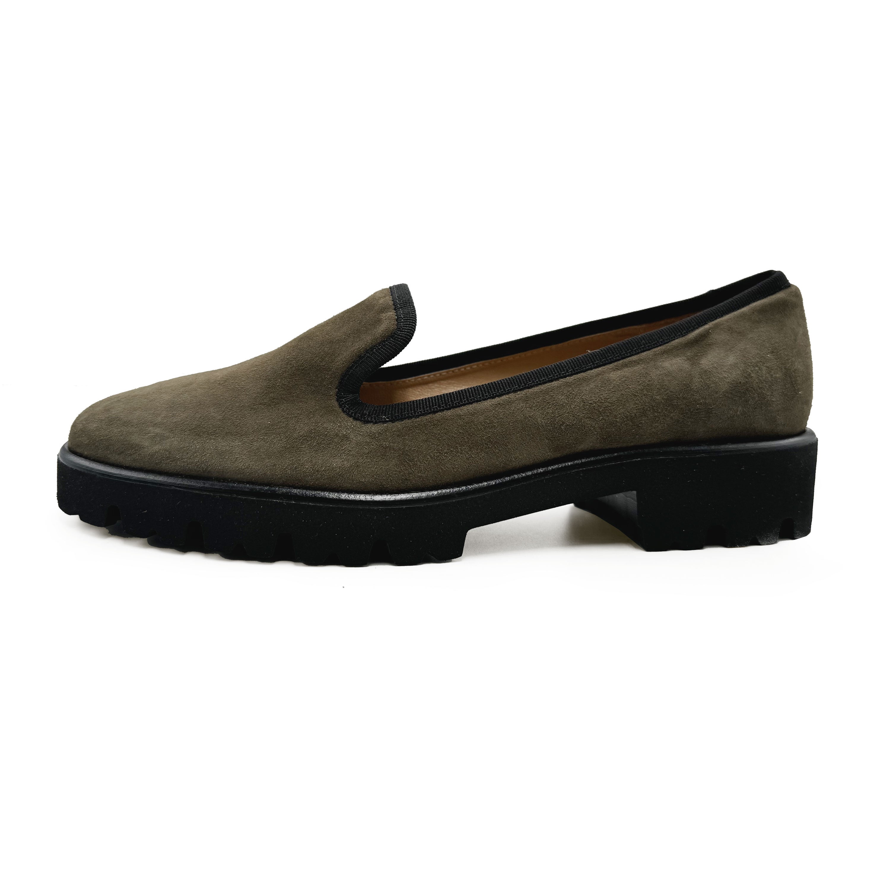 Green suede platform women moccasins