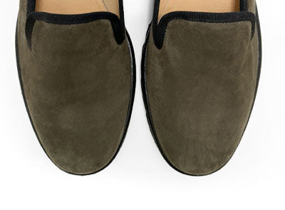 Green suede platform women moccasins