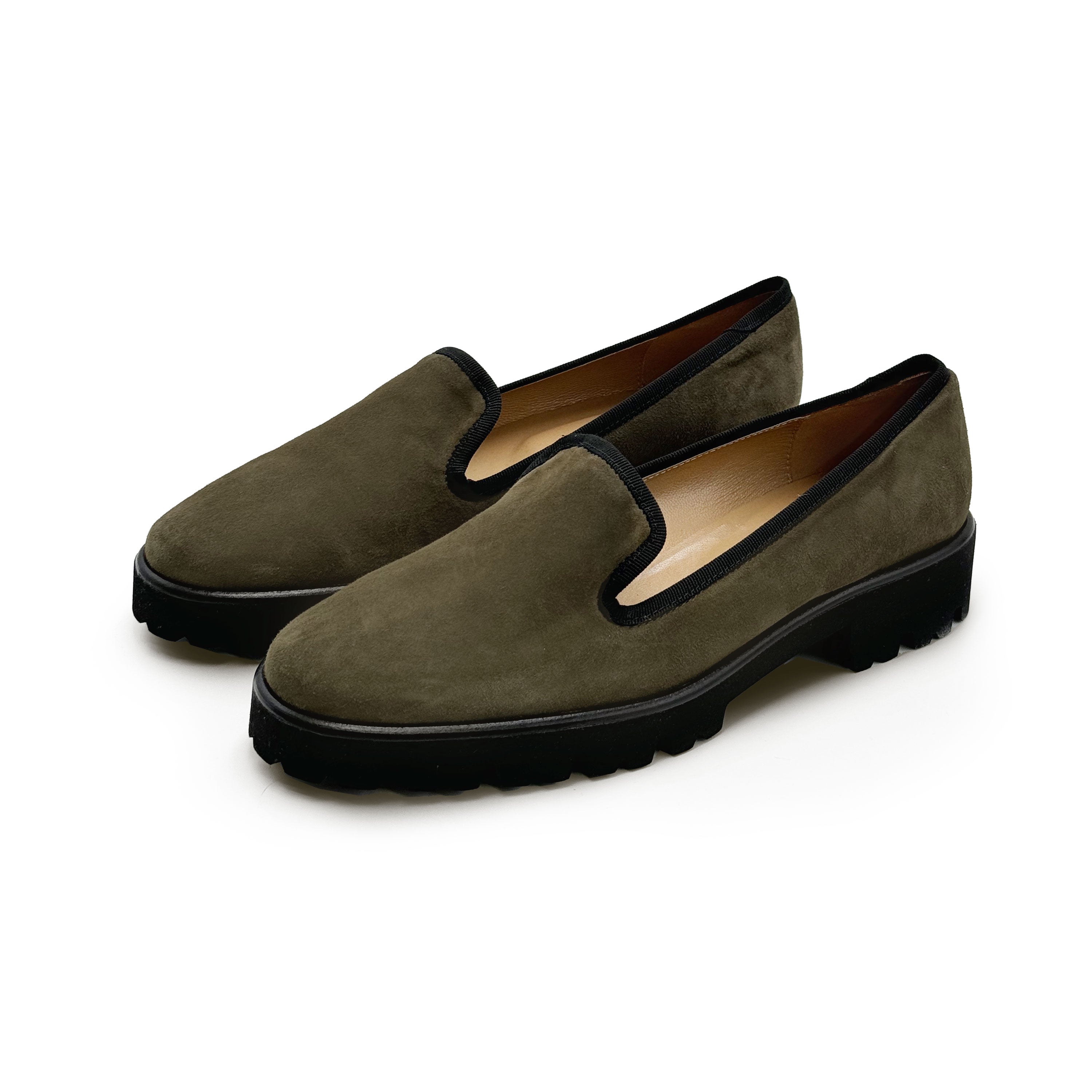 Green suede platform women moccasins