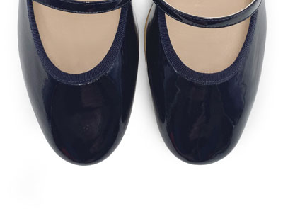 Blue Patent Leather Mary Jane Ballet Flats with Strap and Heel