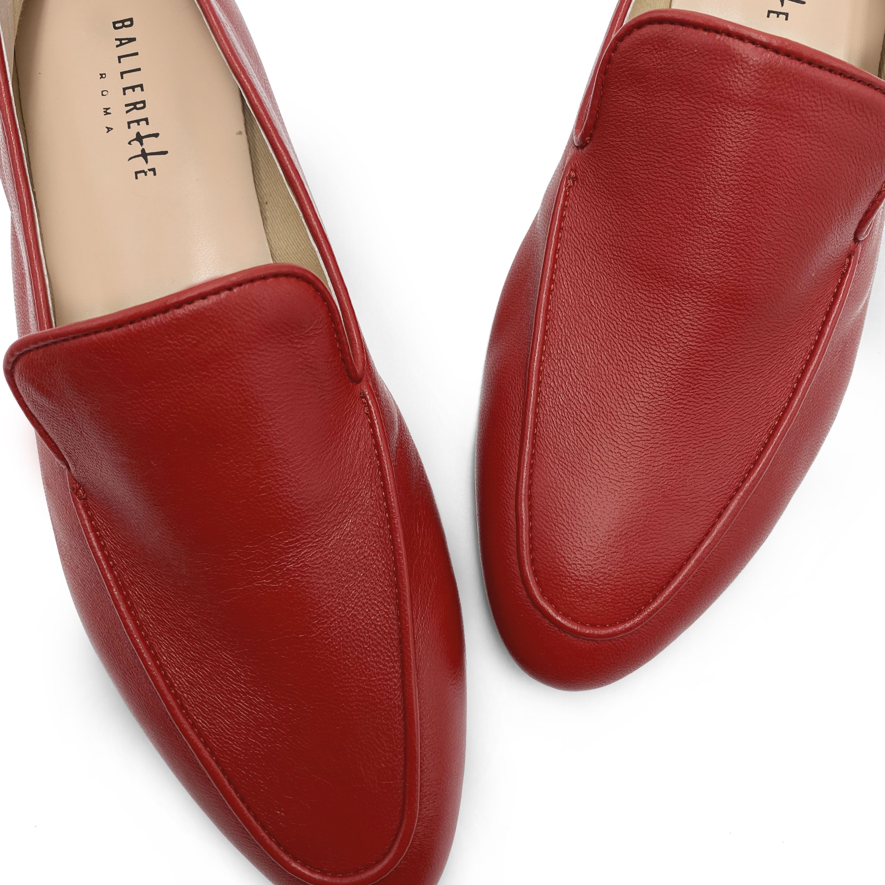 Red leather women's moccasins