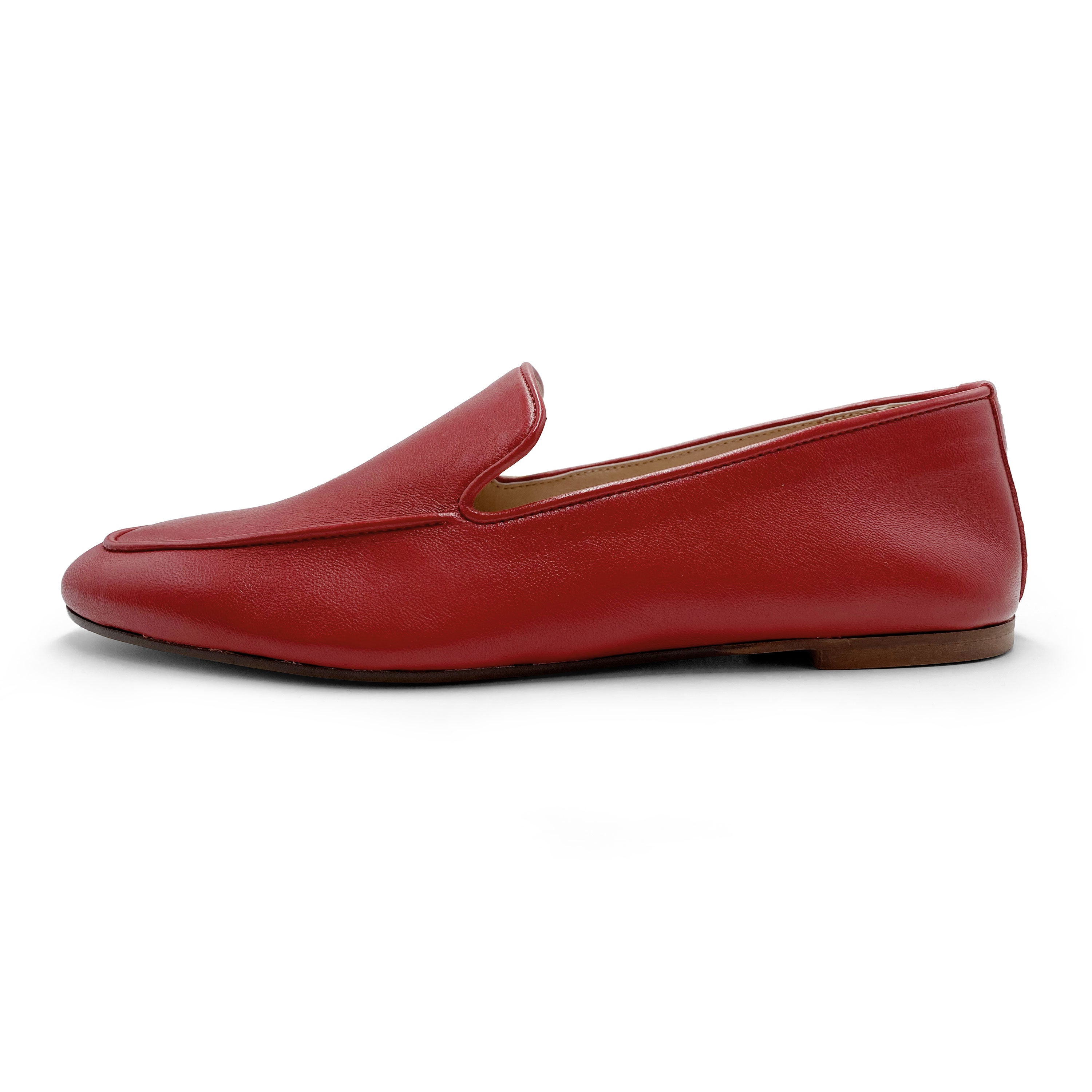 Red leather women's moccasins