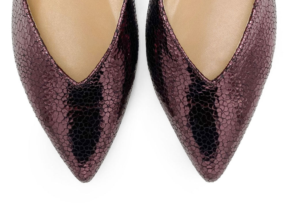 Open bronze laminated ballet flats