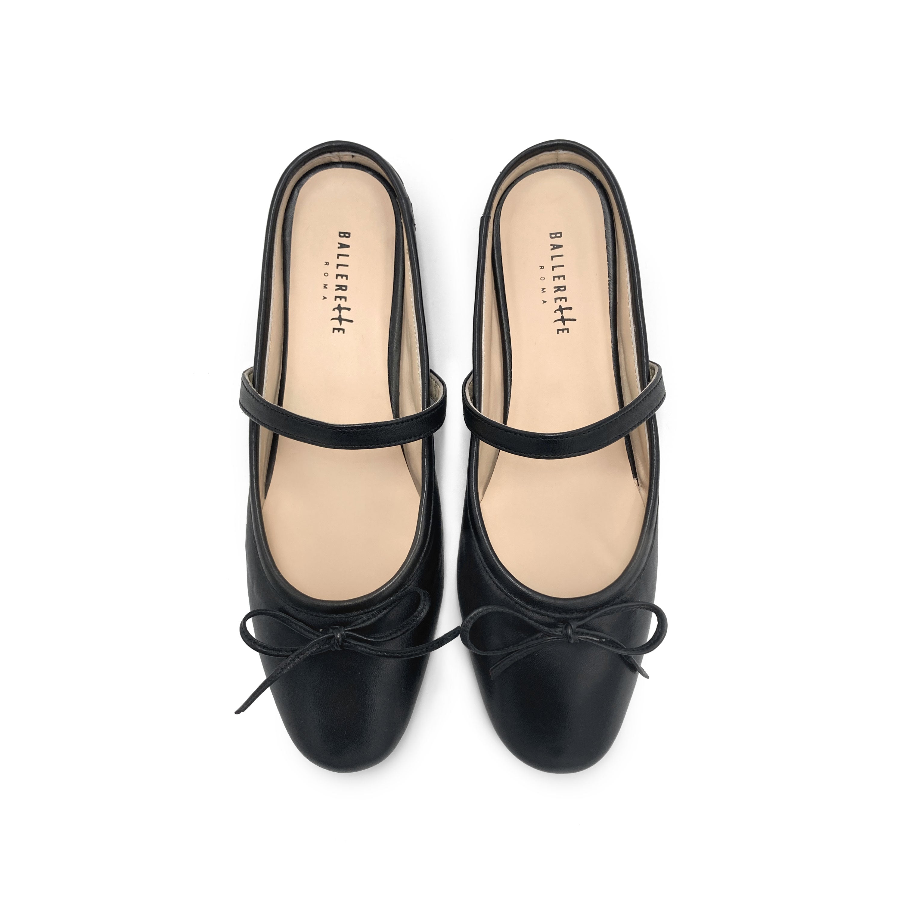 Black leather mule ballet flats with handcrafted sacchetto construction