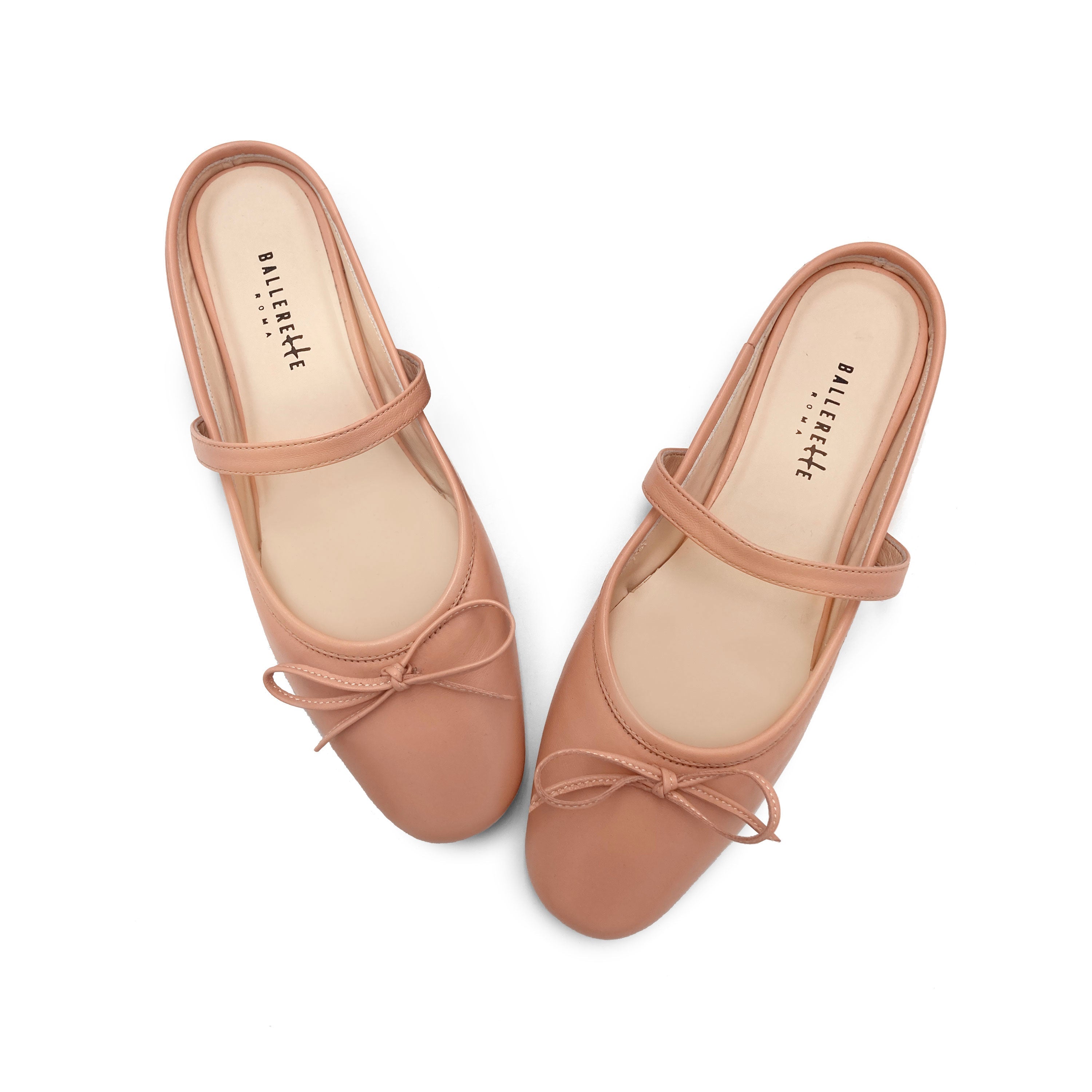 Pink leather mule ballet flats with handcrafted sacchetto construction