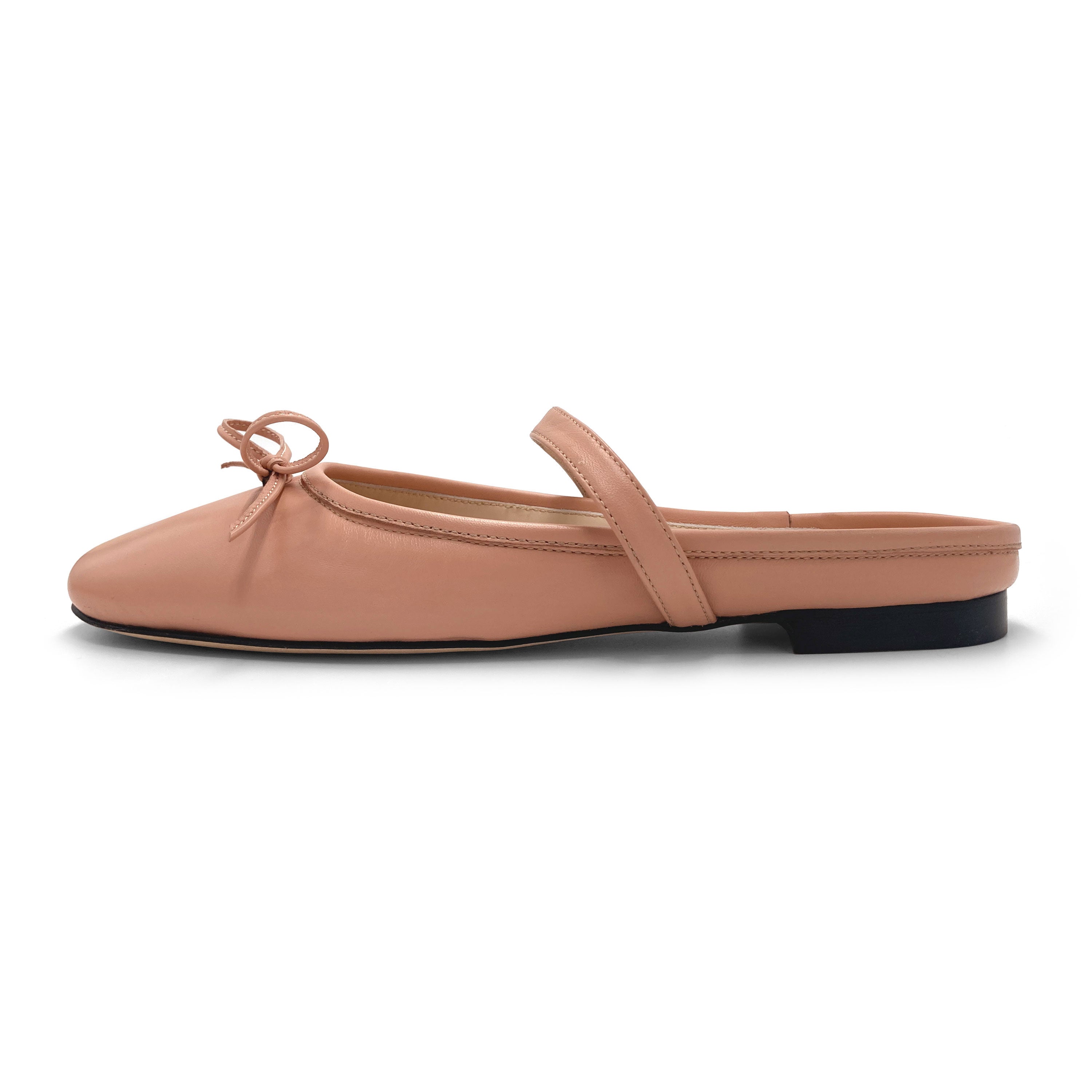 Pink leather mule ballet flats with handcrafted sacchetto construction