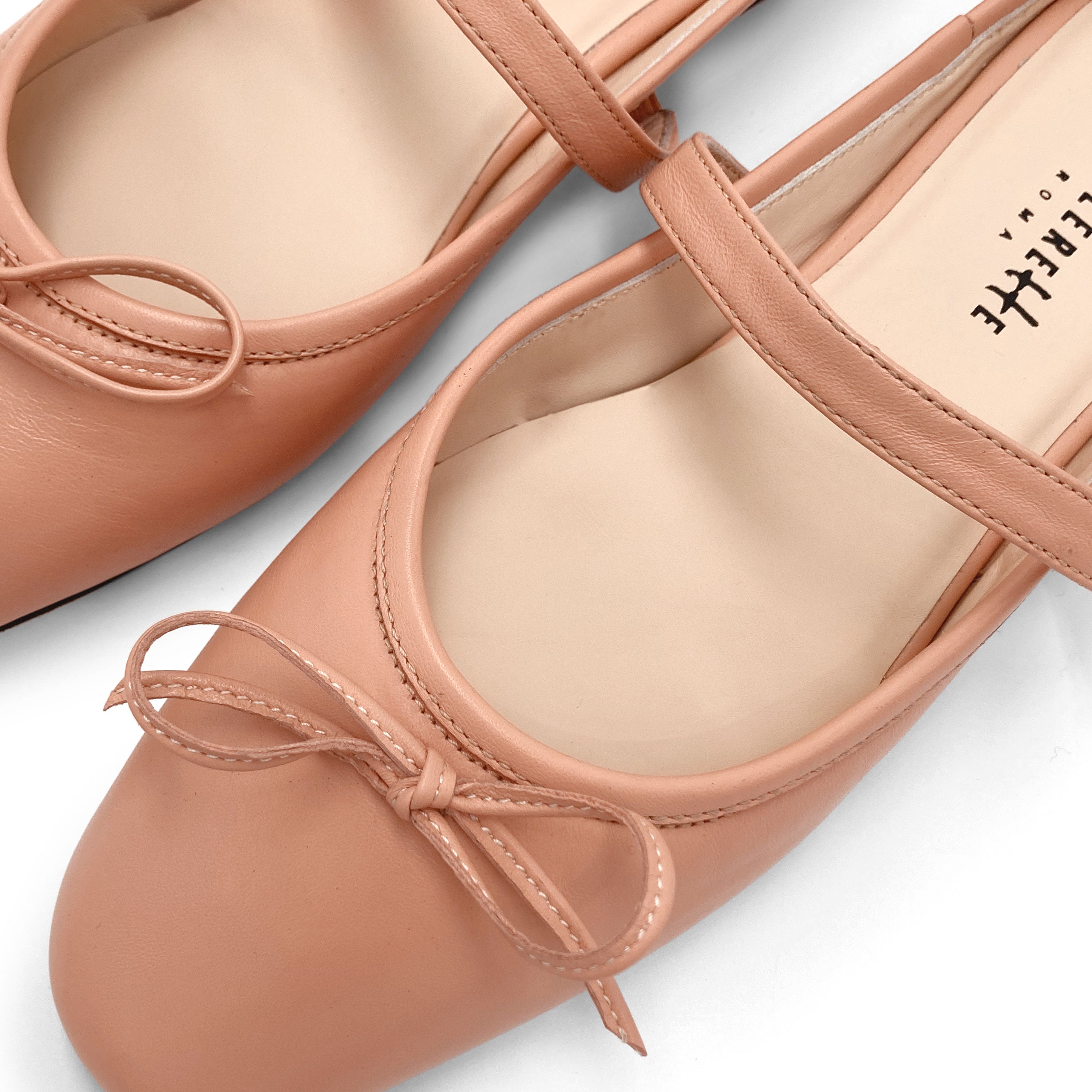 Pink leather mule ballet flats with handcrafted sacchetto construction