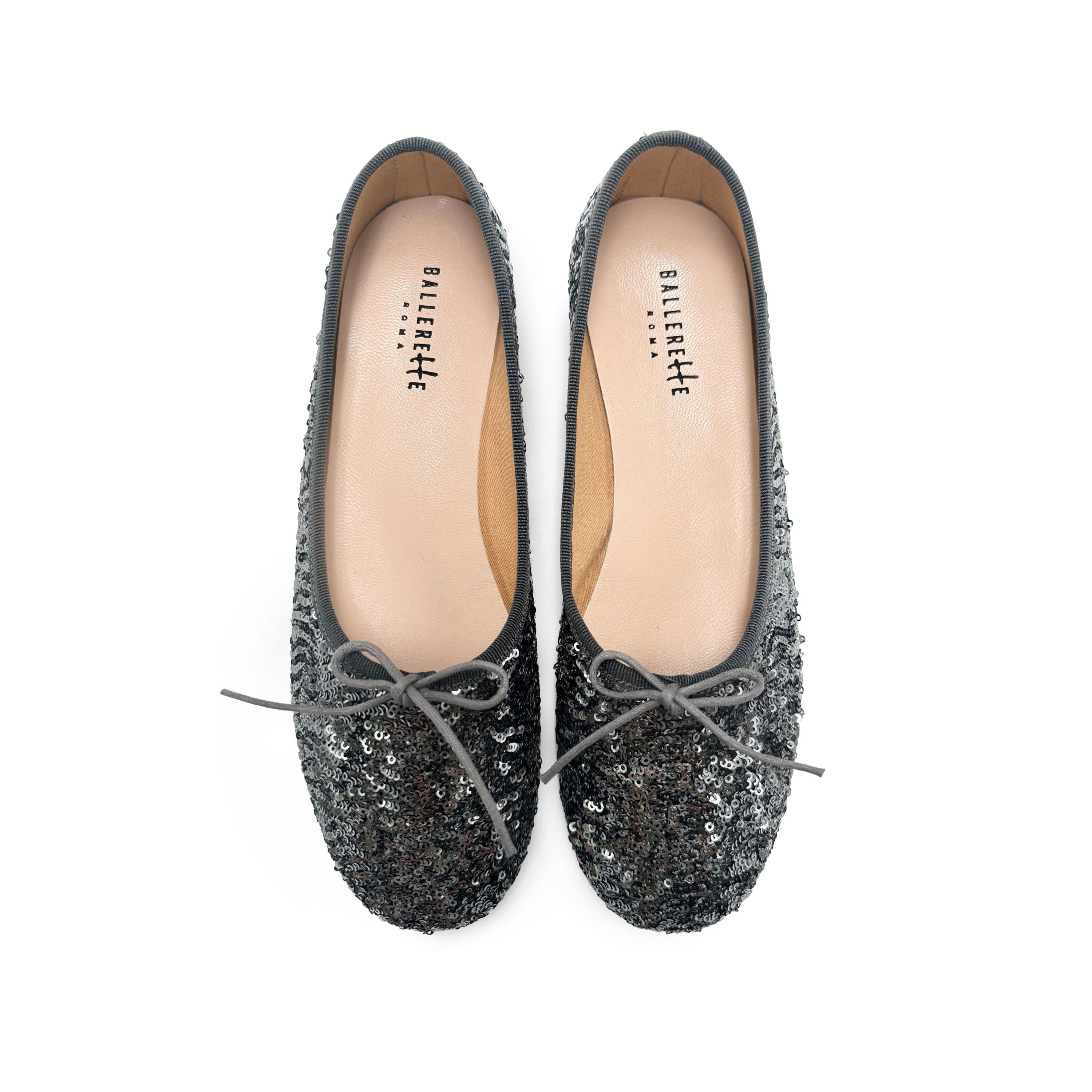 Iron grey sequin high-vamp ballet flats