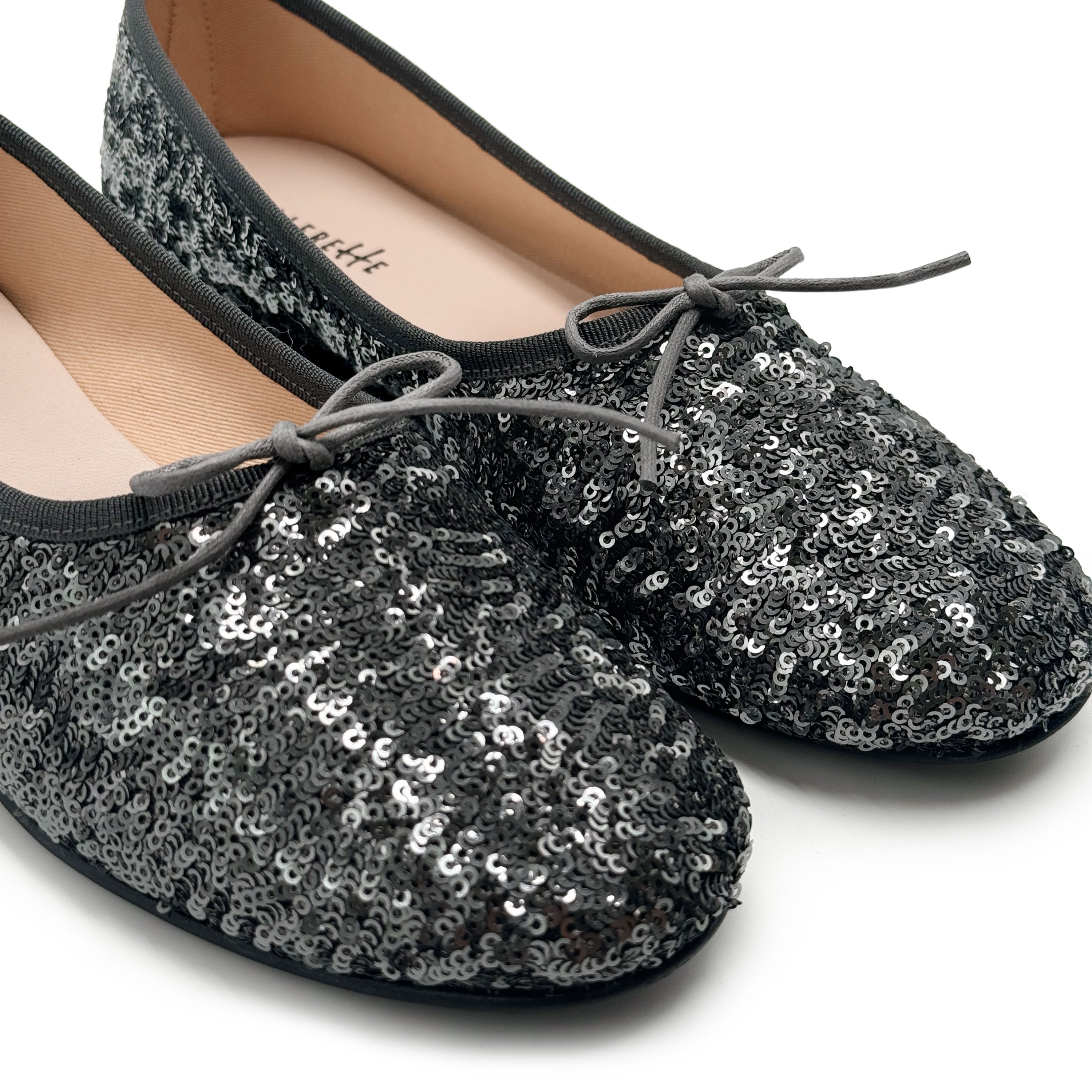 Iron grey sequin high-vamp ballet flats