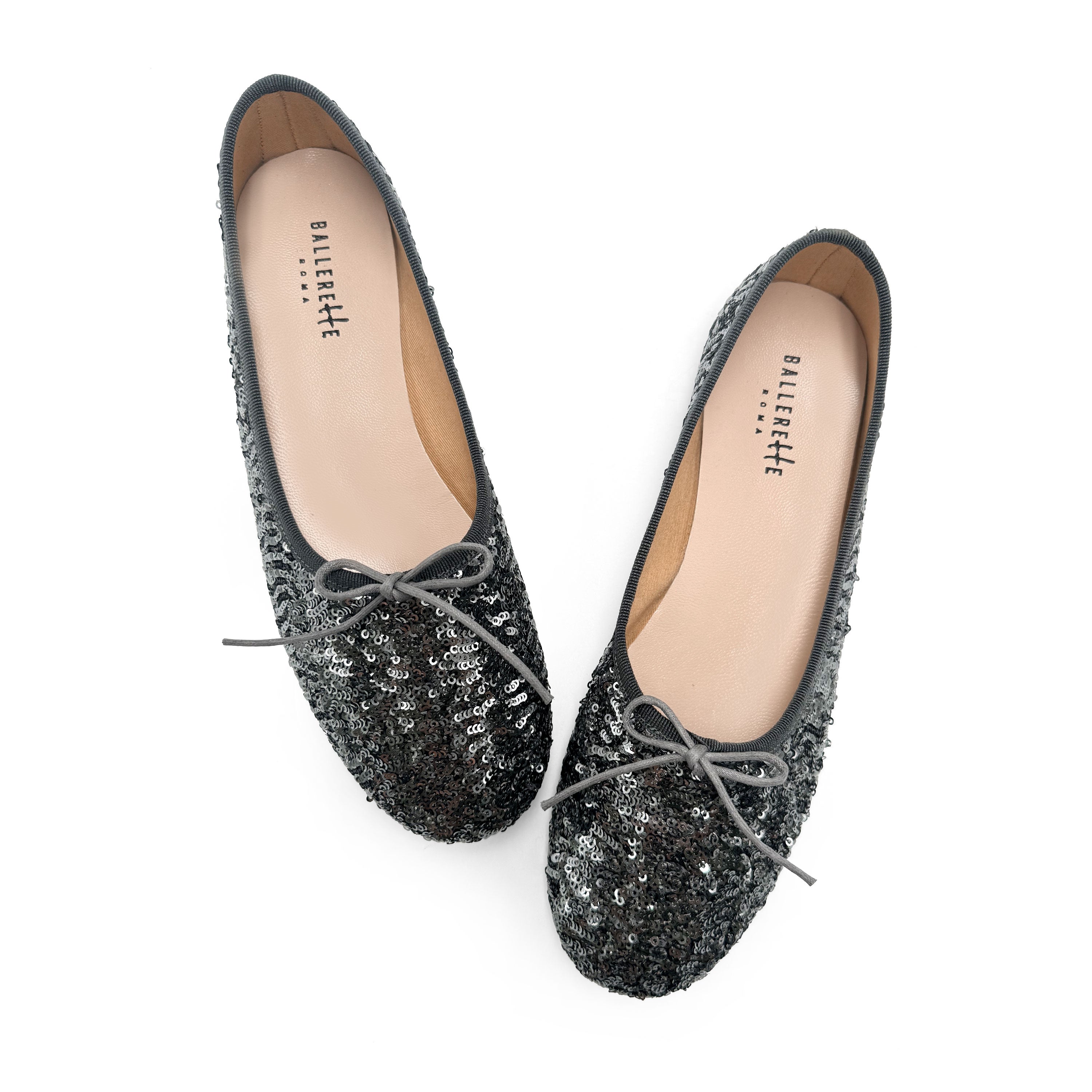 Iron grey sequin high-vamp ballet flats