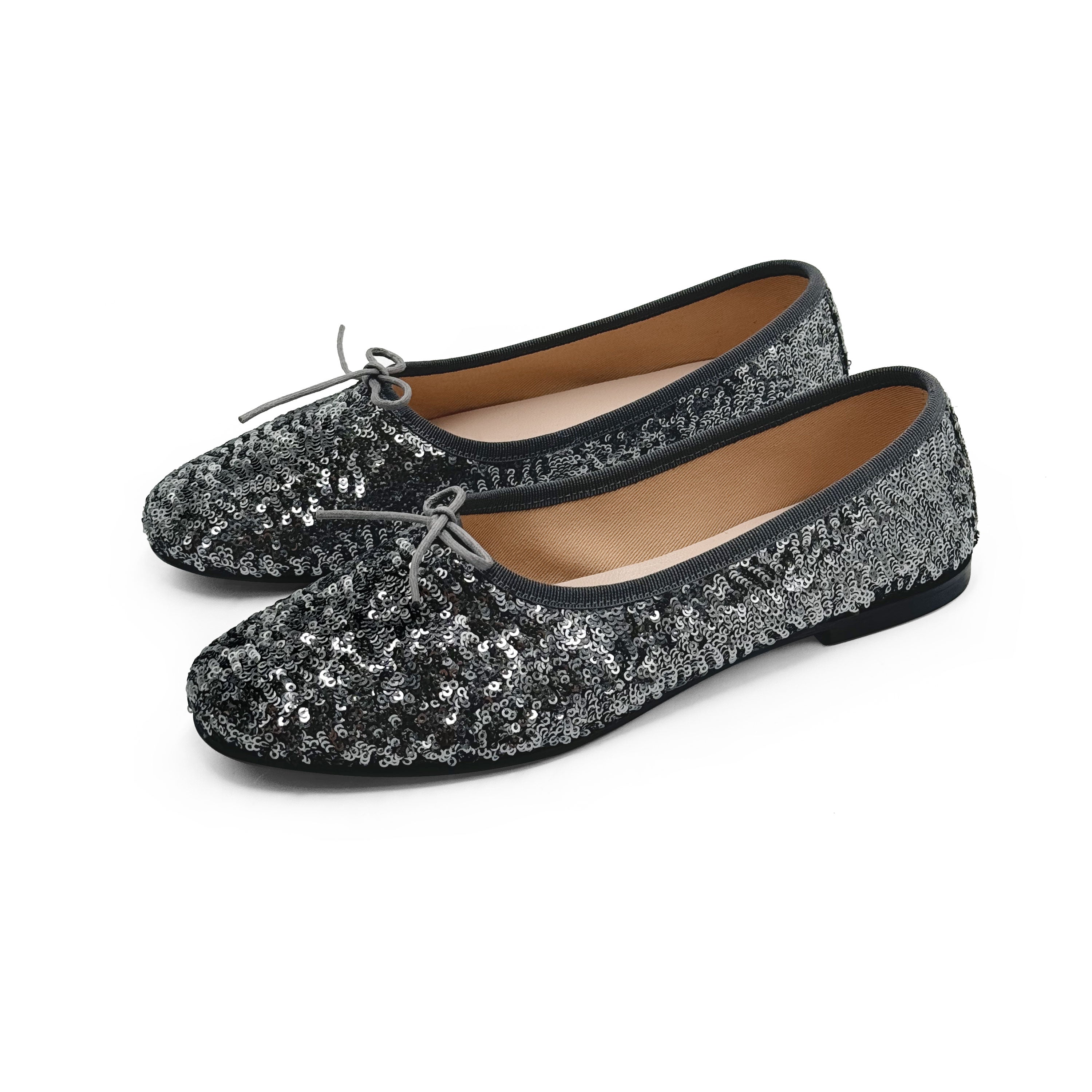 Iron grey sequin high-vamp ballet flats