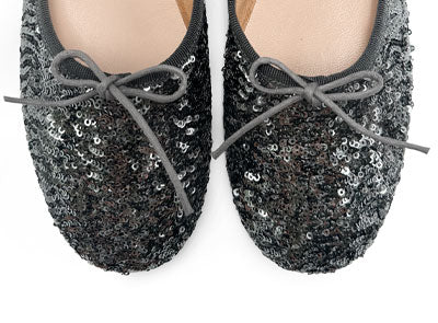 Iron grey sequin high-vamp ballet flats