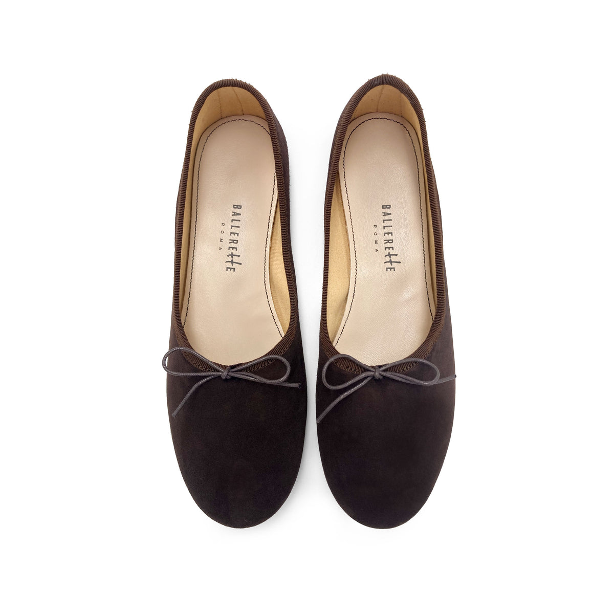 Women's dark brown suede "glove shoes" ballet flats