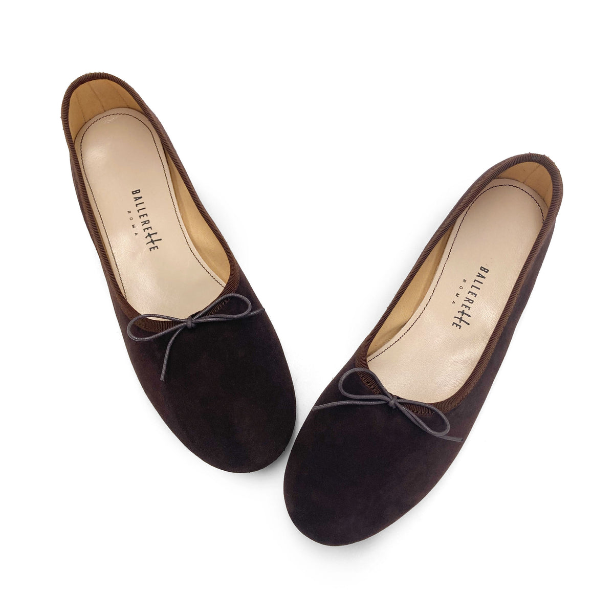 Women's dark brown suede "glove shoes" ballet flats