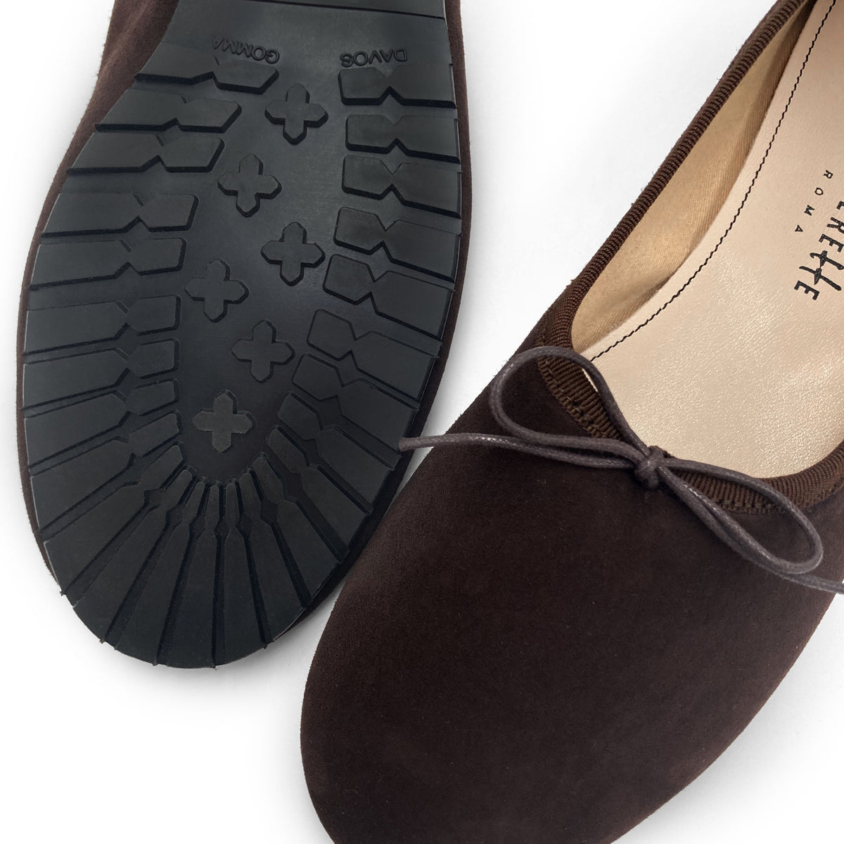 Women's dark brown suede "glove shoes" ballet flats
