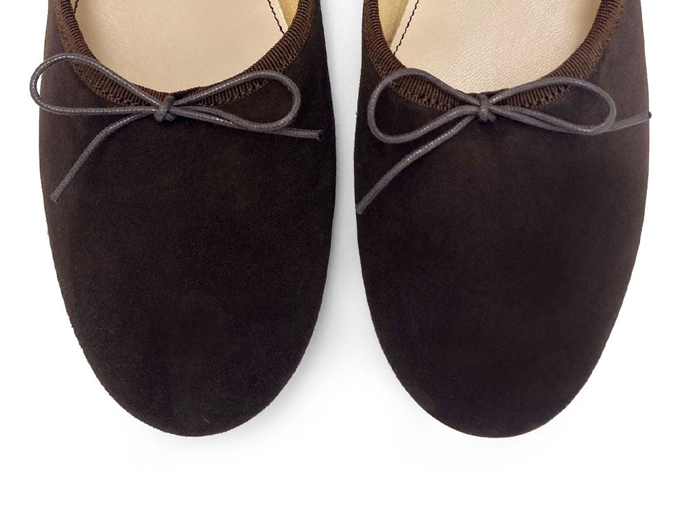 Women's dark brown suede "glove shoes" ballet flats