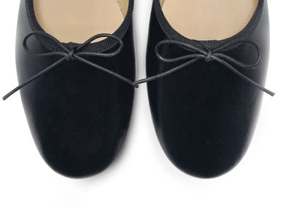 Black leather high-vamp "glove shoes" ballet flats