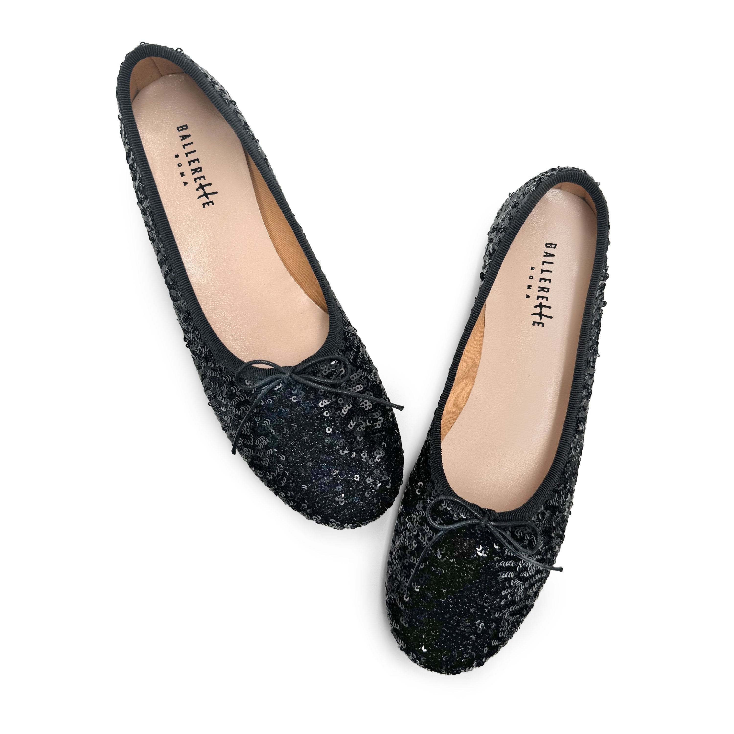 Black sequin high-vamp ballet flats