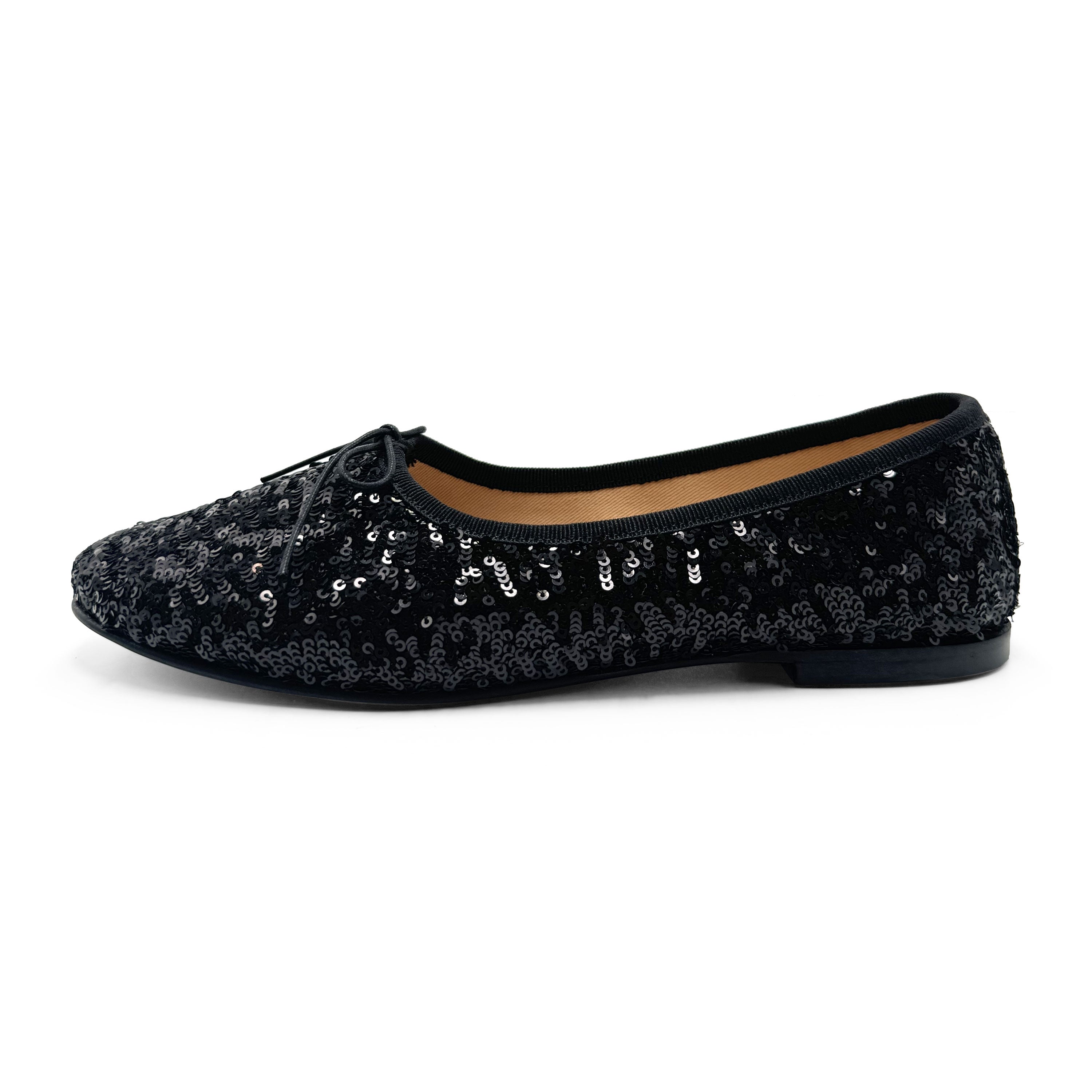 Black sequin high-vamp ballet flats