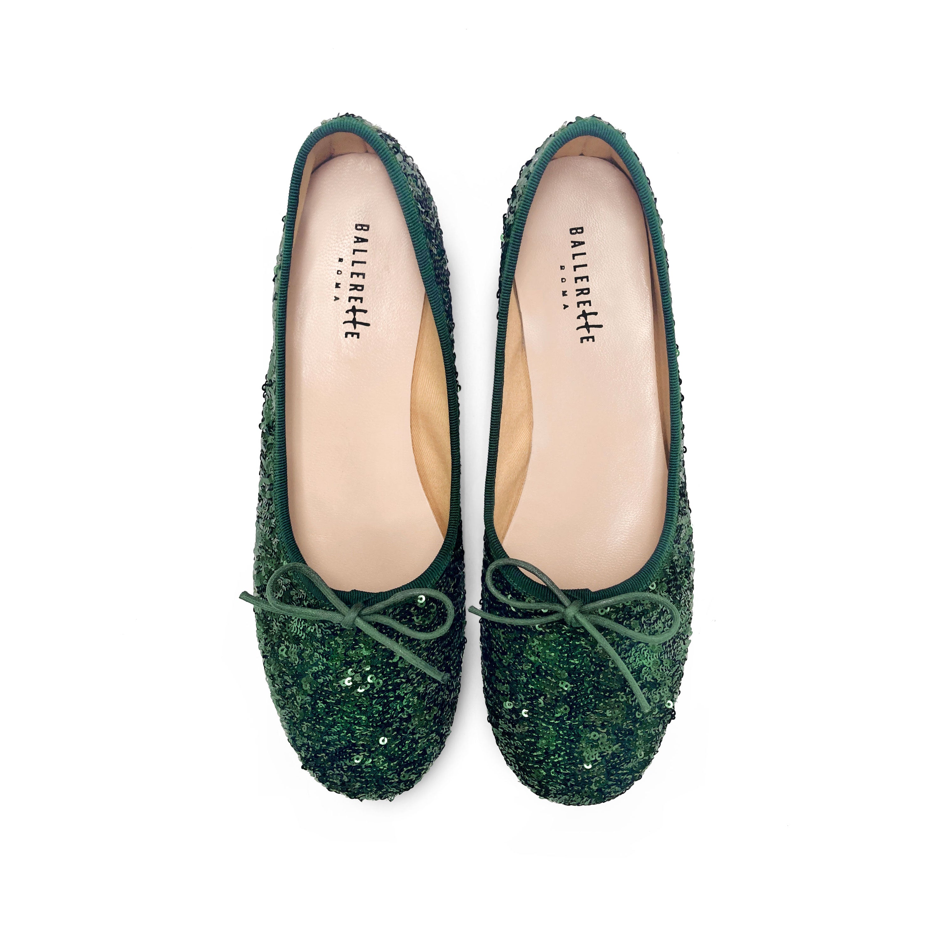 Emerald green sequin high-vamp ballet flats