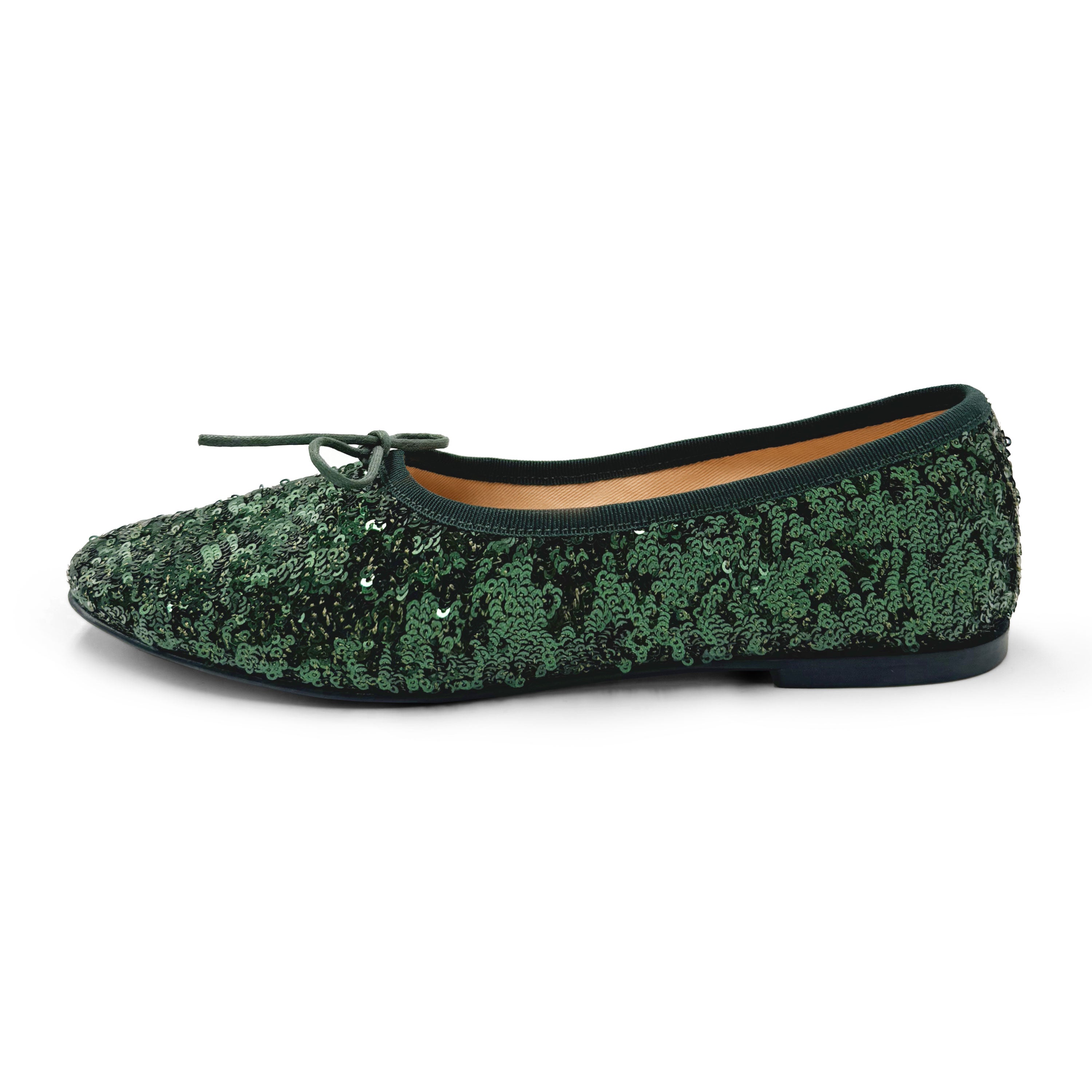 Emerald green sequin high-vamp ballet flats