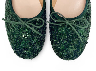 Emerald green sequin high-vamp ballet flats