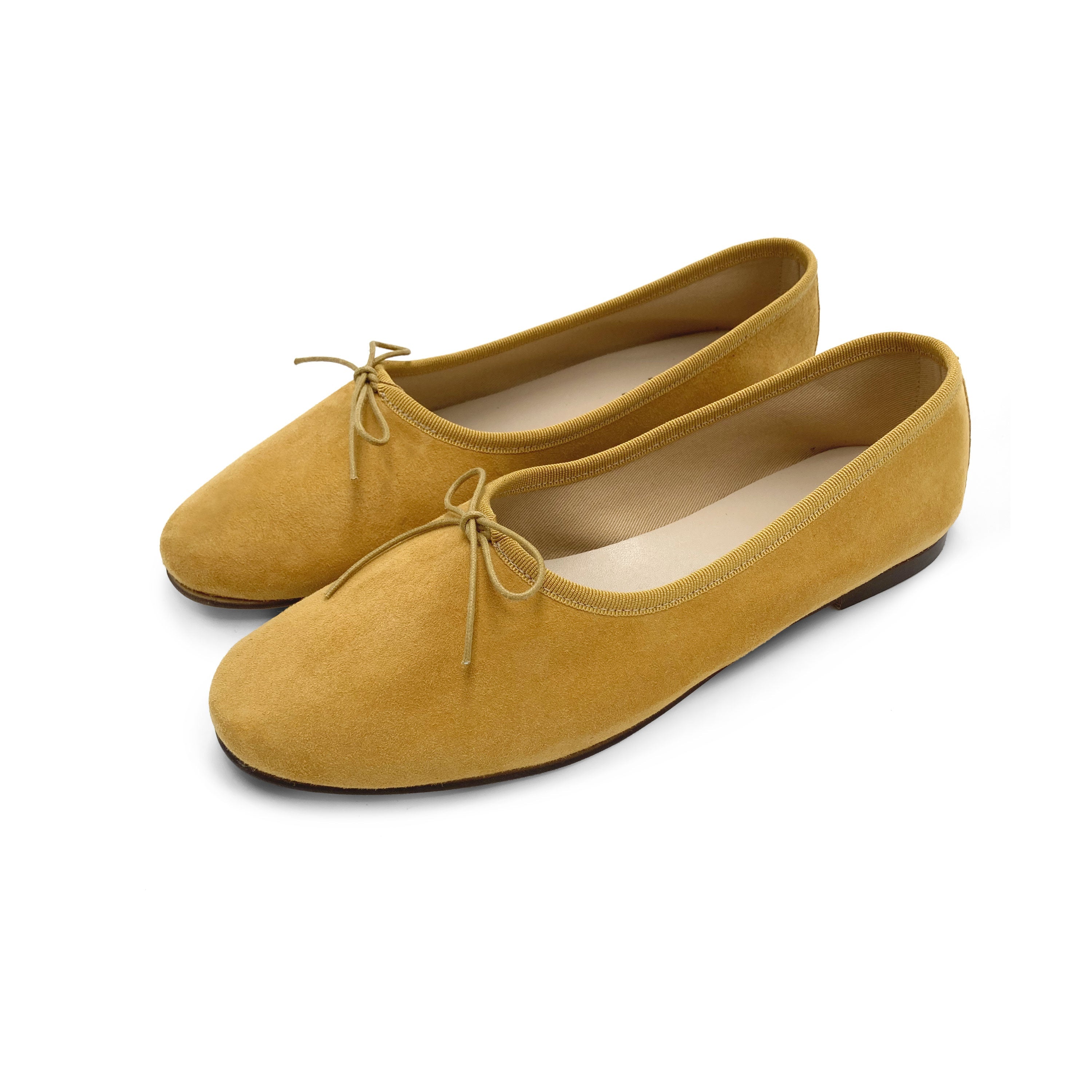 Mustard yellow suede "glove shoes" ballet flats