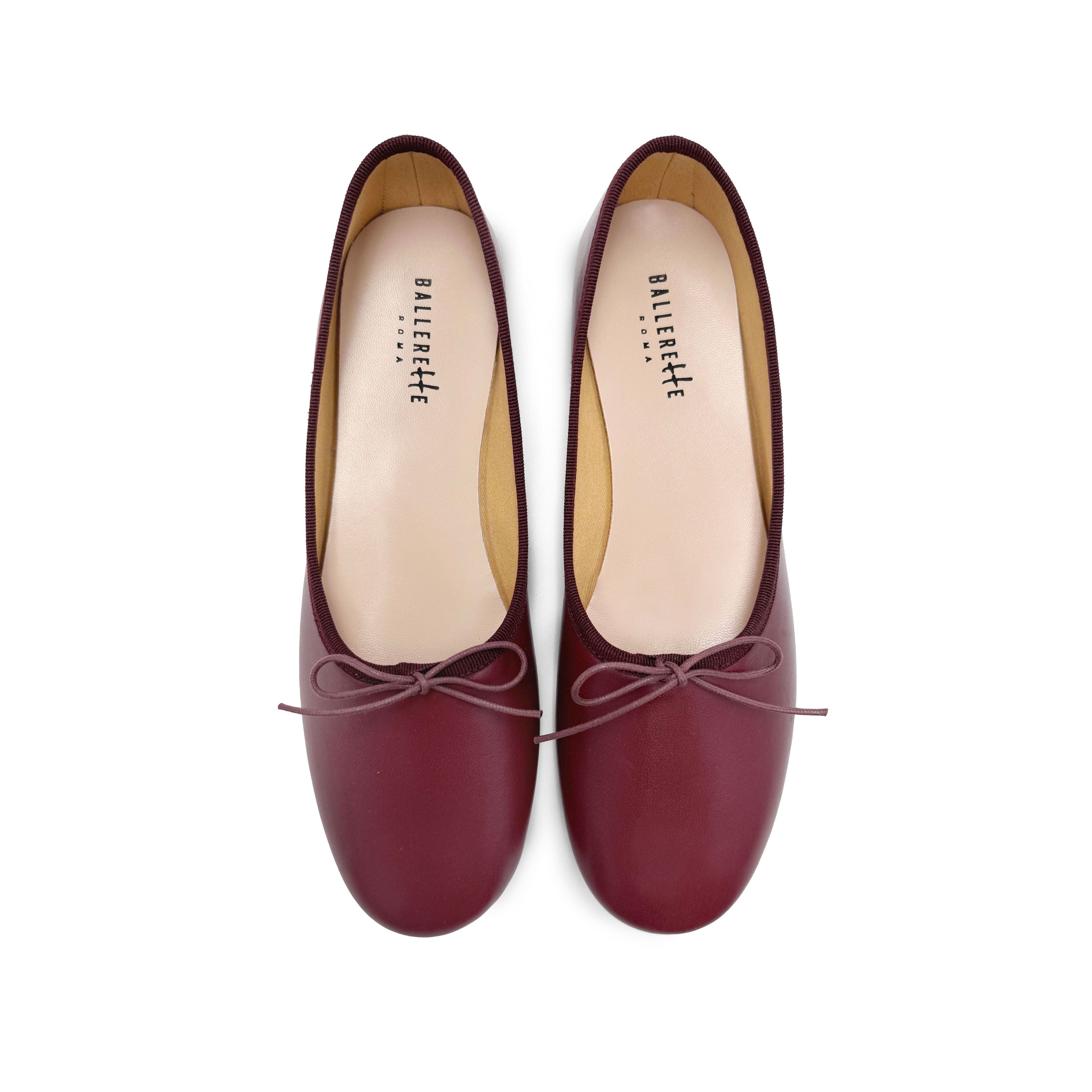 Burgundy leather high-vamp "glove shoes" ballet flats