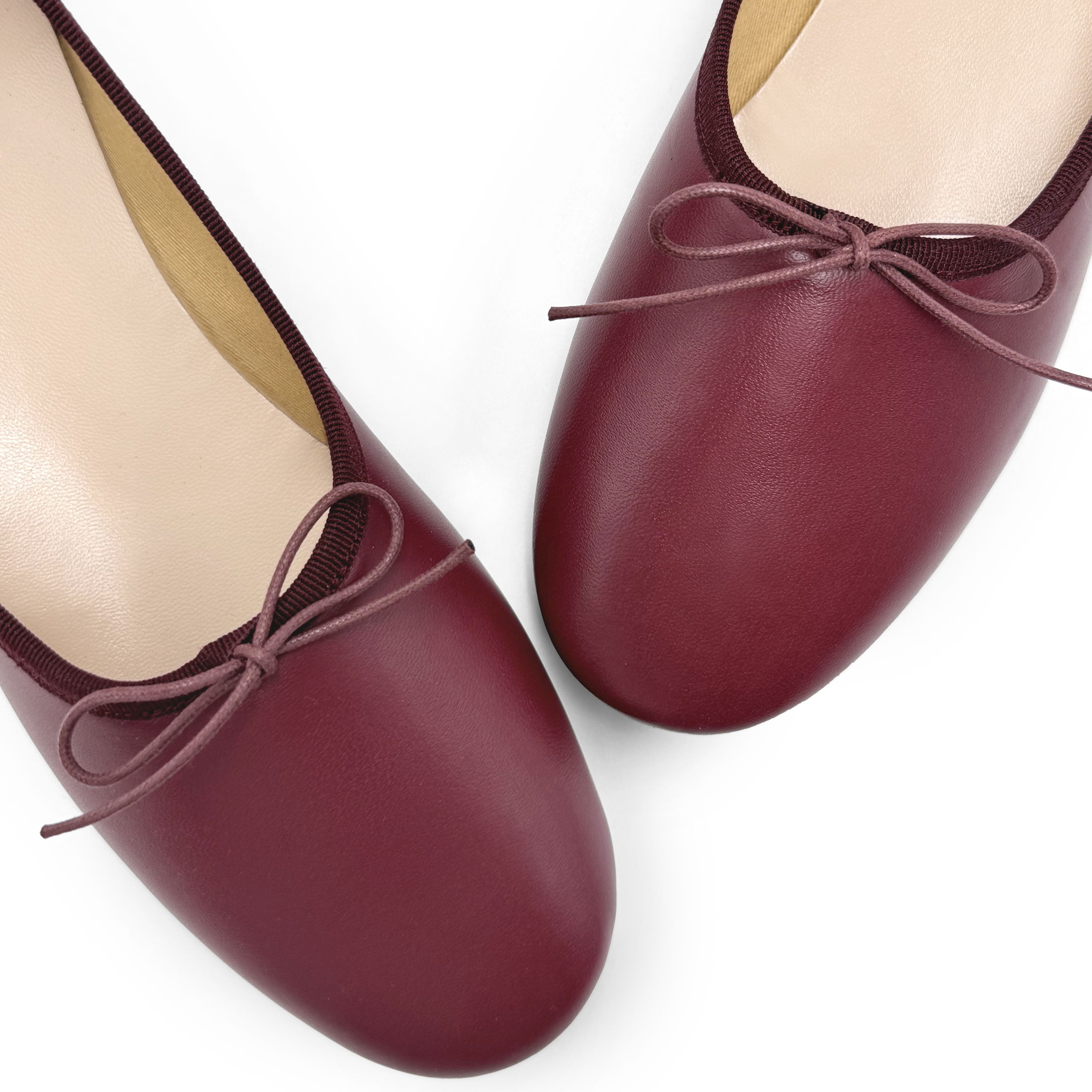 Burgundy leather high-vamp "glove shoes" ballet flats