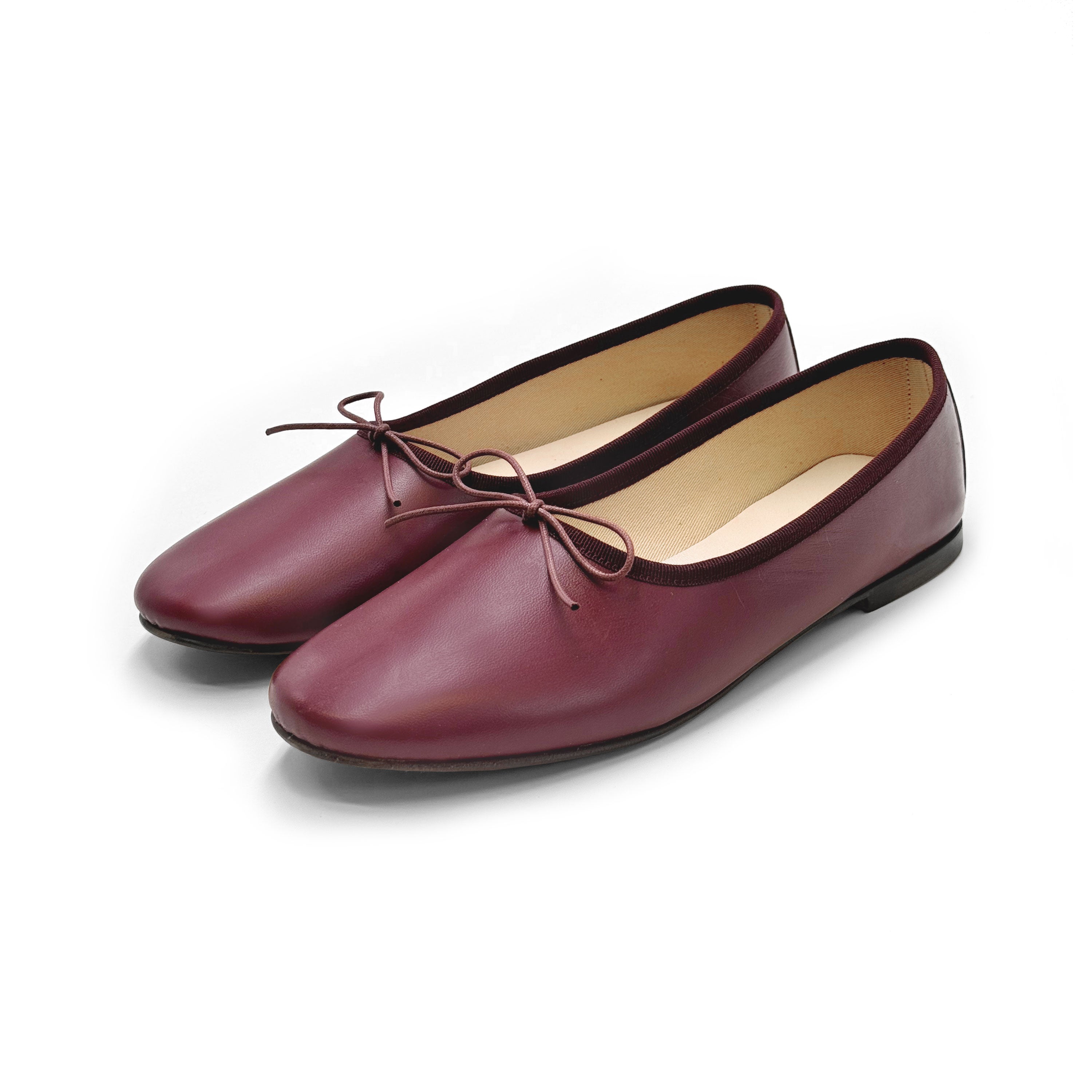 Burgundy leather high-vamp "glove shoes" ballet flats