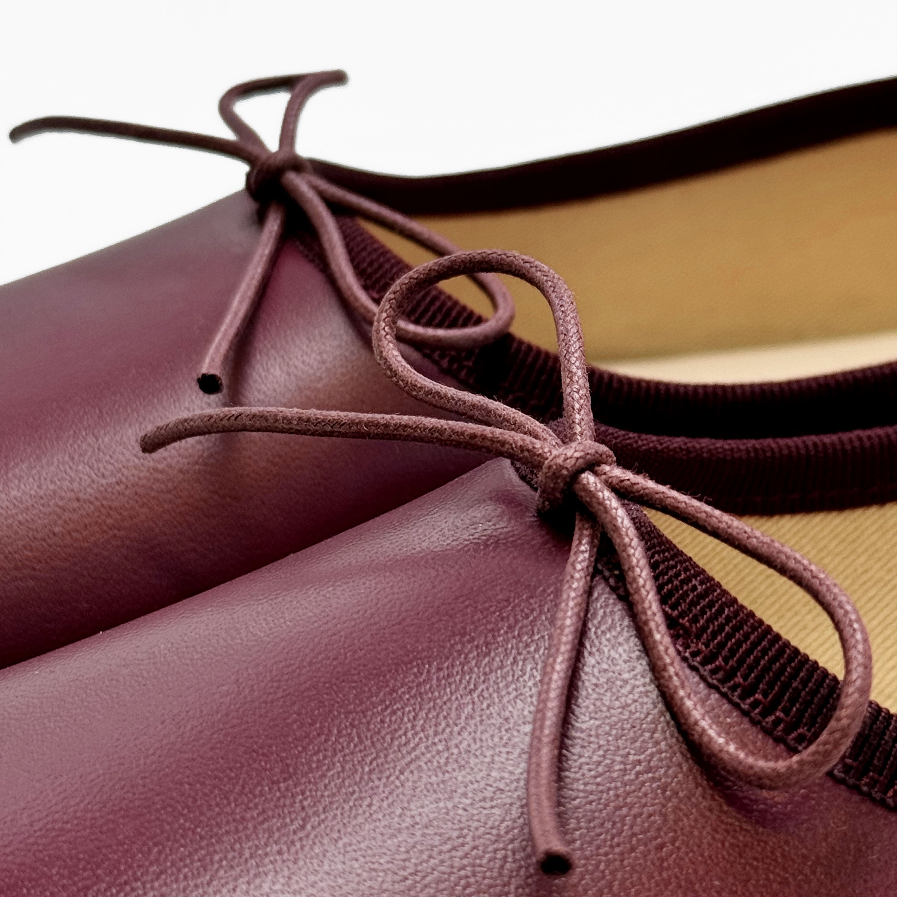 Burgundy leather high-vamp "glove shoes" ballet flats