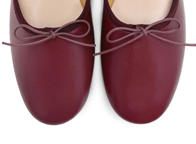 Burgundy leather high-vamp "glove shoes" ballet flats