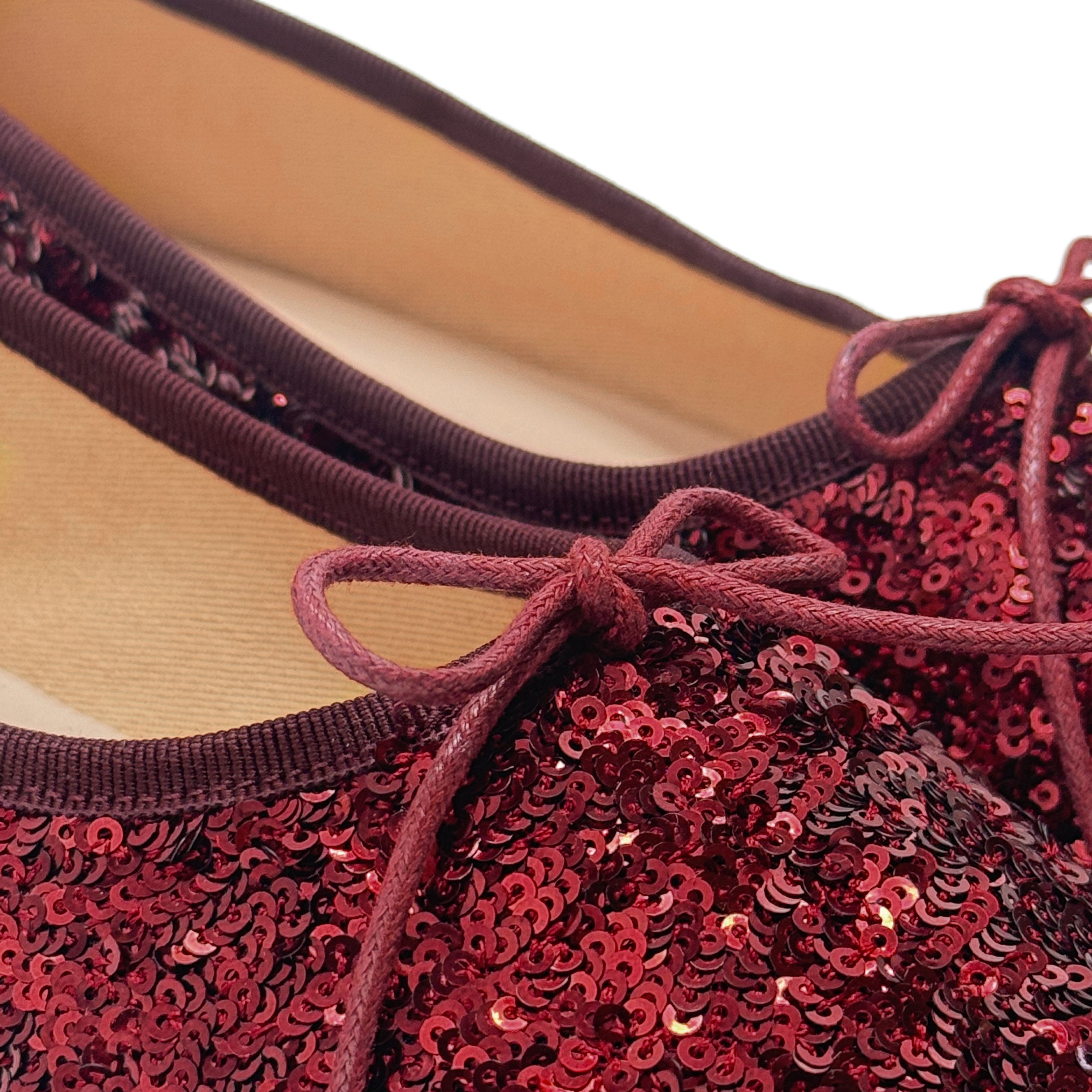 Burgundy sequin high-vamp ballet flats