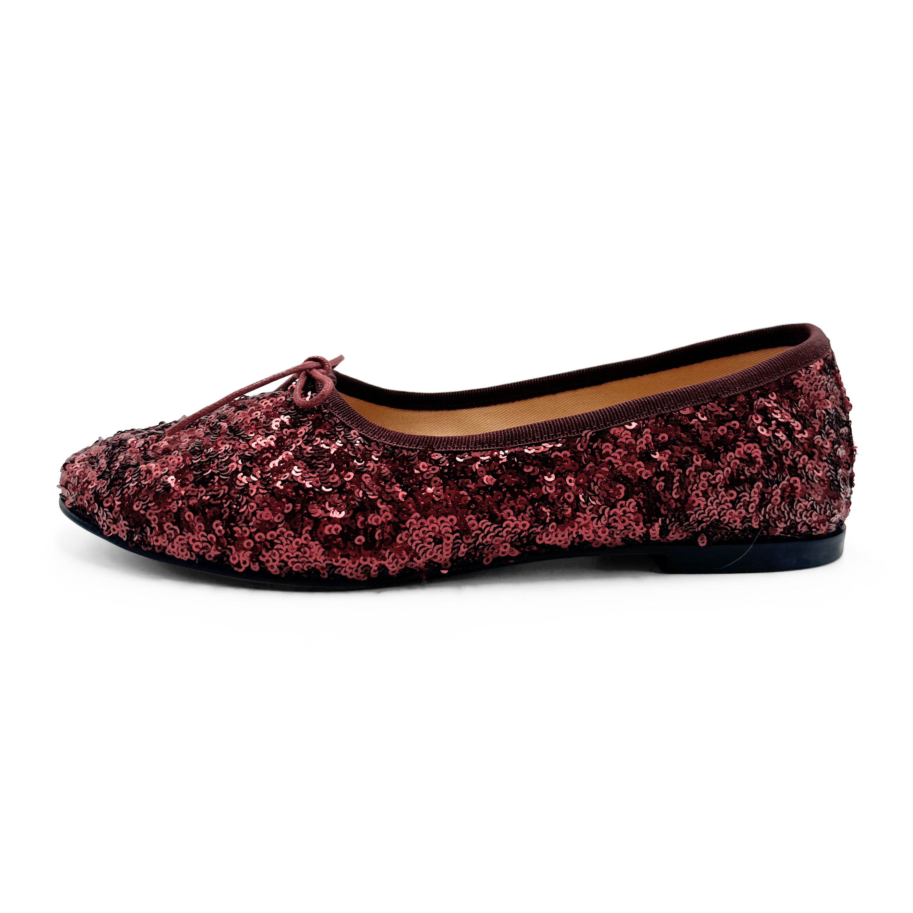 Burgundy sequin high-vamp ballet flats