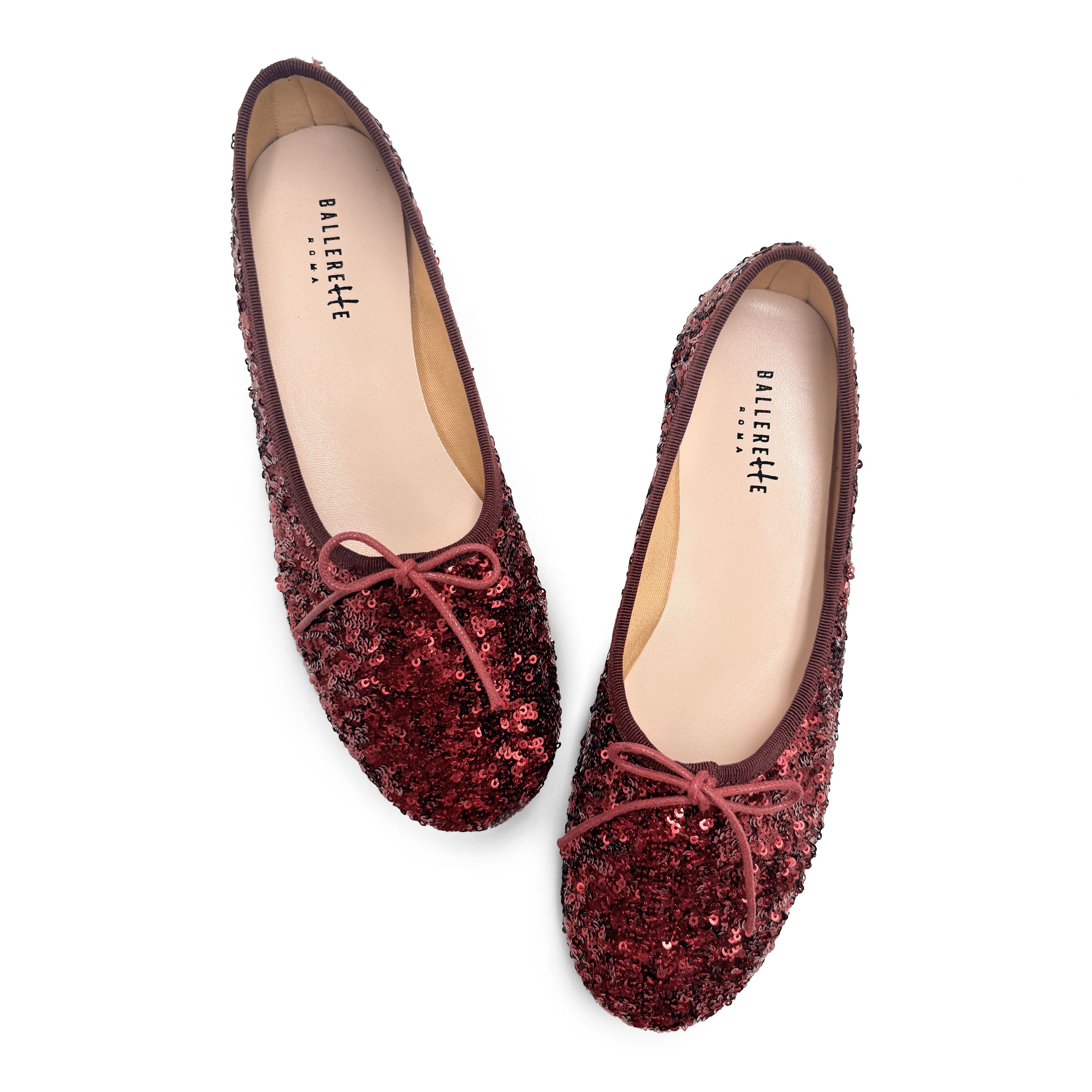 Burgundy sequin high-vamp ballet flats