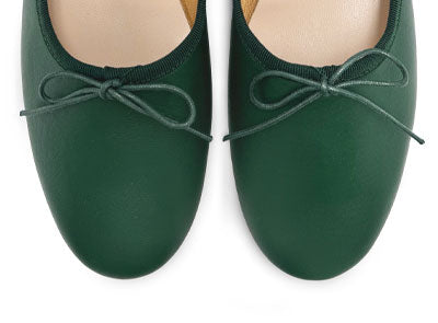 Dark green leather high-vamp "glove shoes" ballet flats