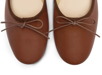 Brown leather high-vamp "glove shoes" ballet flats