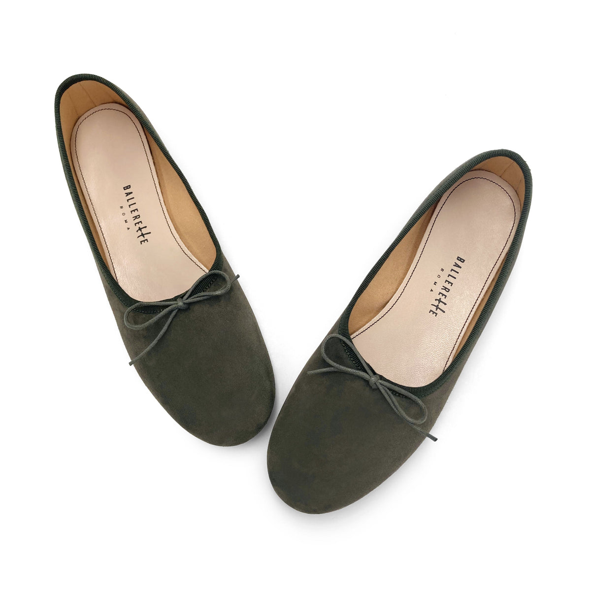 Women's olive green suede "glove shoes" ballet flats